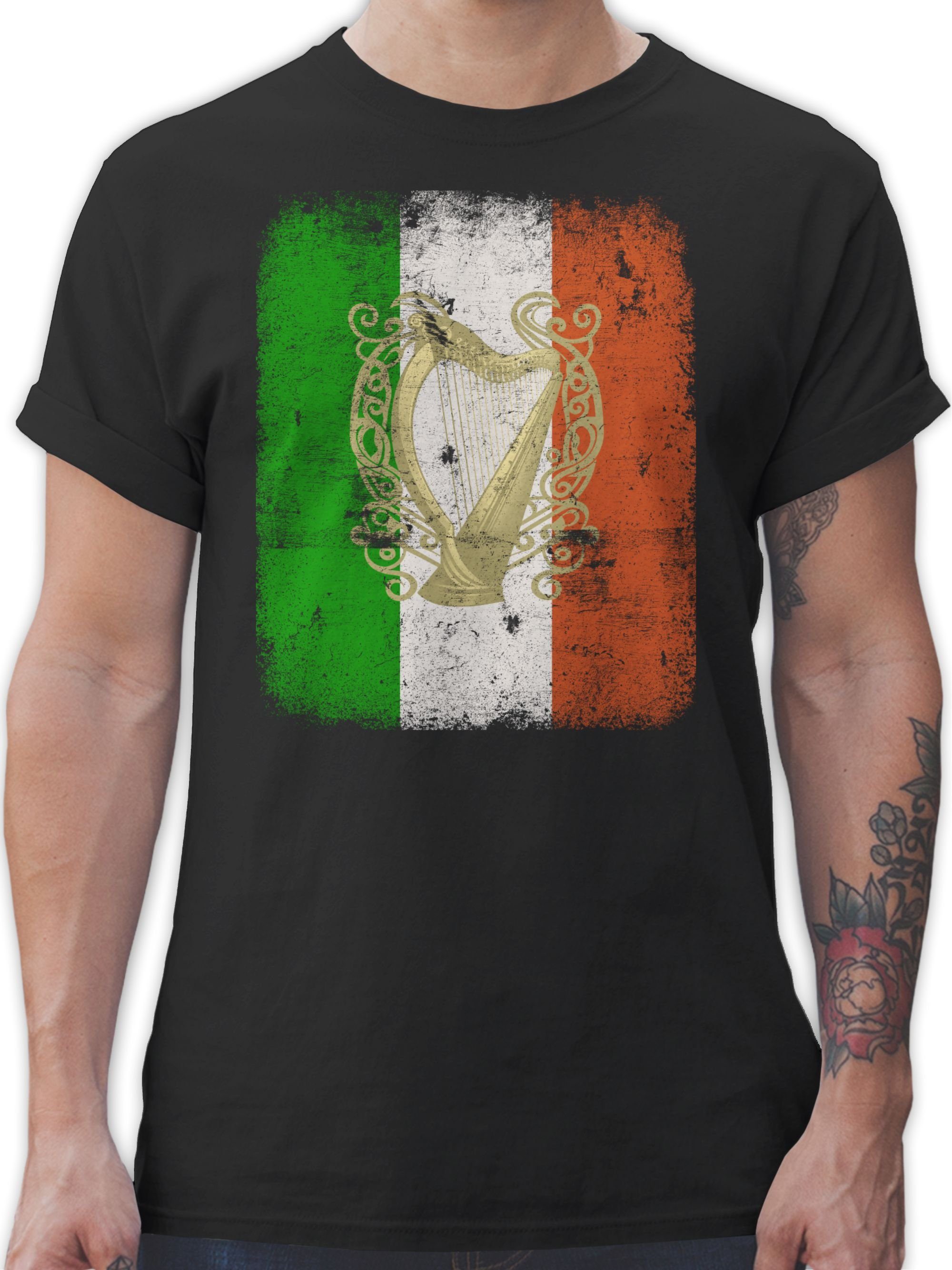 Shirtracer T-Shirt Irland Irische Patricks Schwarz Irish Flag Flagge 01 St. Day