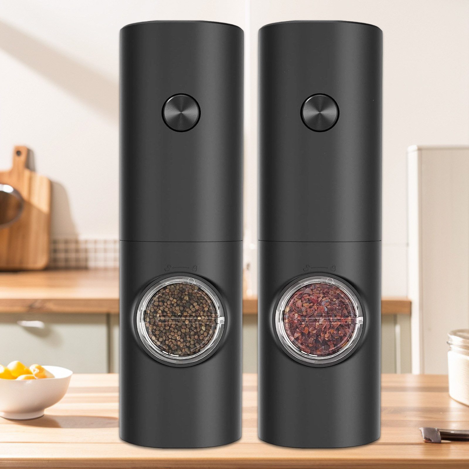REDOM Salz-/Pfeffermühle Gewürzmühle mit LED-Licht Elektrische Keramikmahlwerk 4 AAA-Batterien (Batterie nicht enthalten), (2 Stück), mit LED-Licht 5 Grobstufen Verstellbar Batteriebetrieben