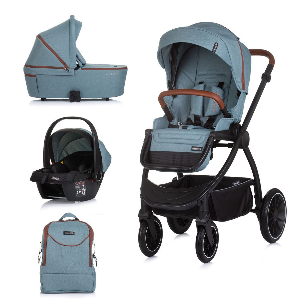 Chipolino Kombi-Kinderwagen Комбинированые детские коляски 3in1 Prestige, Babywanne Rucksack i-Size Babyschale