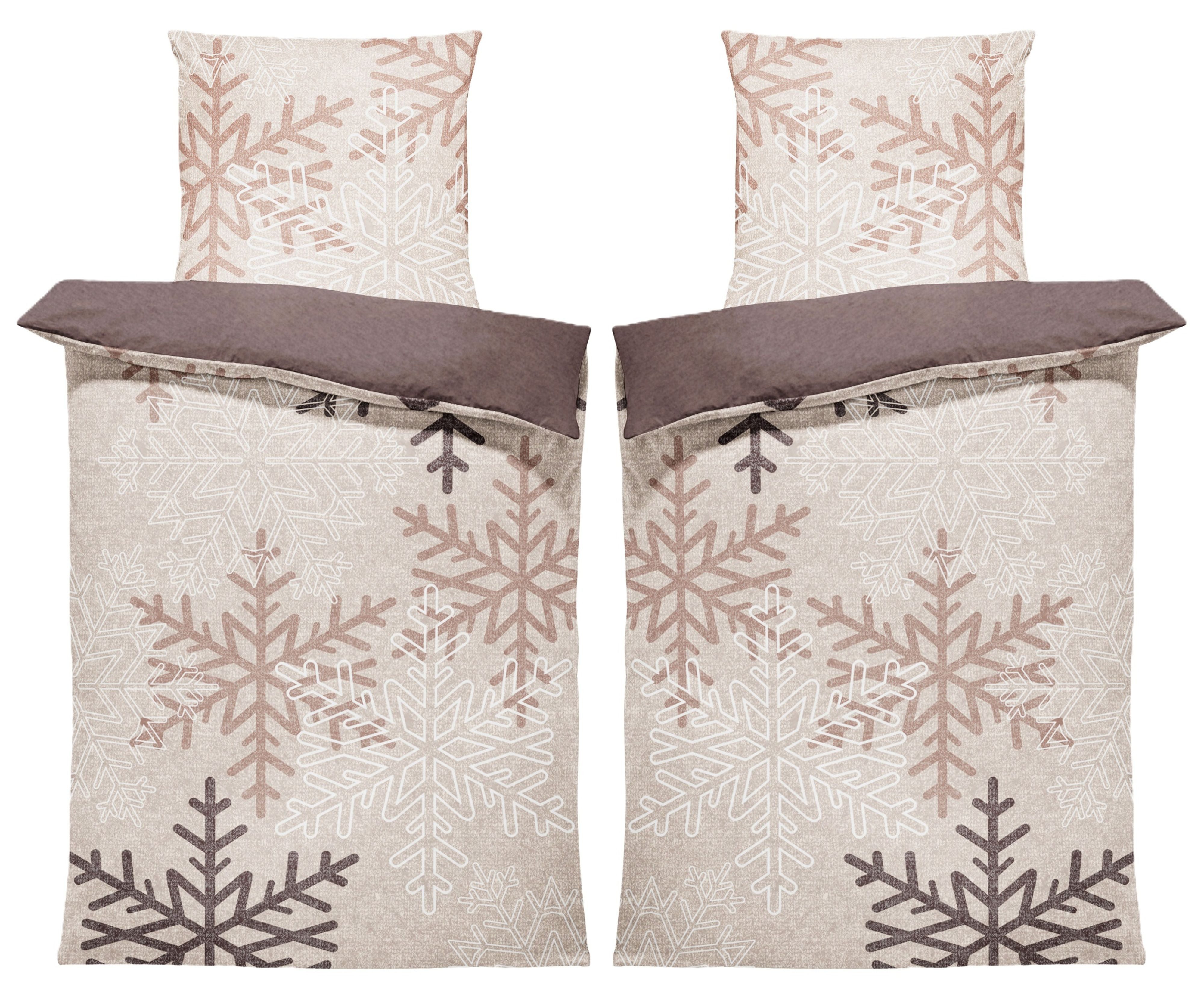 One Home Bettwäsche Snowflakes, Fleece, 4 teilig, Kristalle und Schneeflocken, kuschelig flauschig warm weich Winter