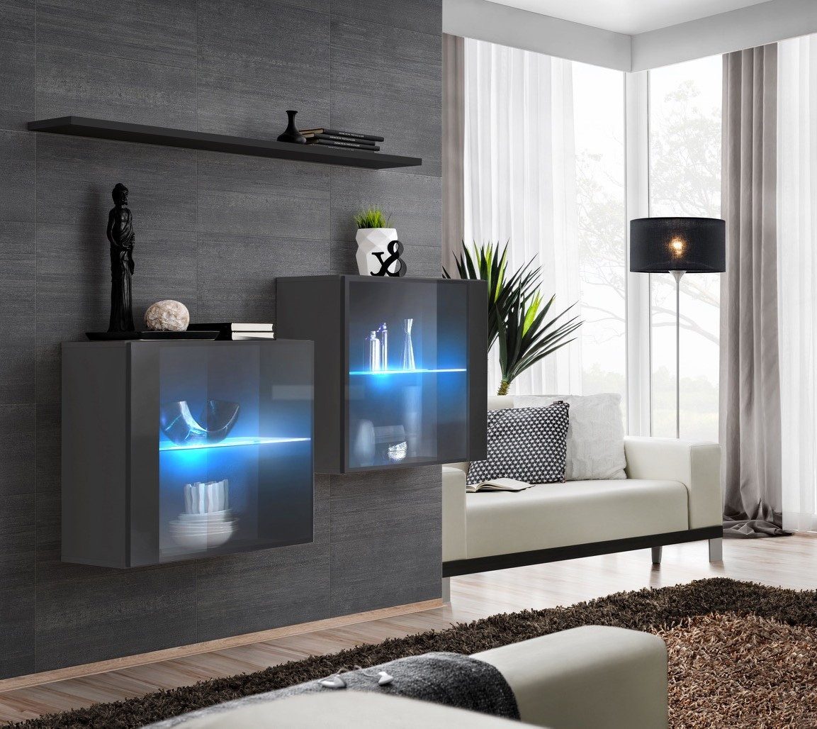 Xlmoebel Wohnwand Designer Wandschrank Regal Set für luxuriöses Wohnzimmer, (3-St), Made in Europa