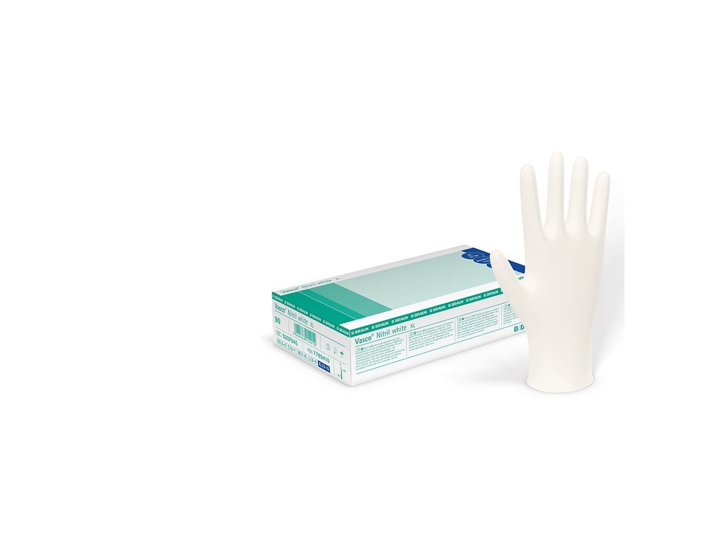 B. Braun Nitril-Handschuhe Vasco Nitril white U.-Handschuhe, PF, Gr. XS/S/M/L/XL (Einweghandschuhe, 90-St., Hohe Griffsensitivität trotz robuster Materialqualität) Latexfrei – ideal für Всіrgiker und empfindliche Haut