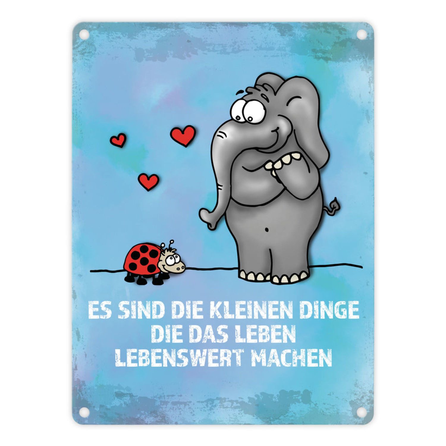 Metallschild Metallschild mit Elefant & Käfer Motiv und Spruch: Es sind die