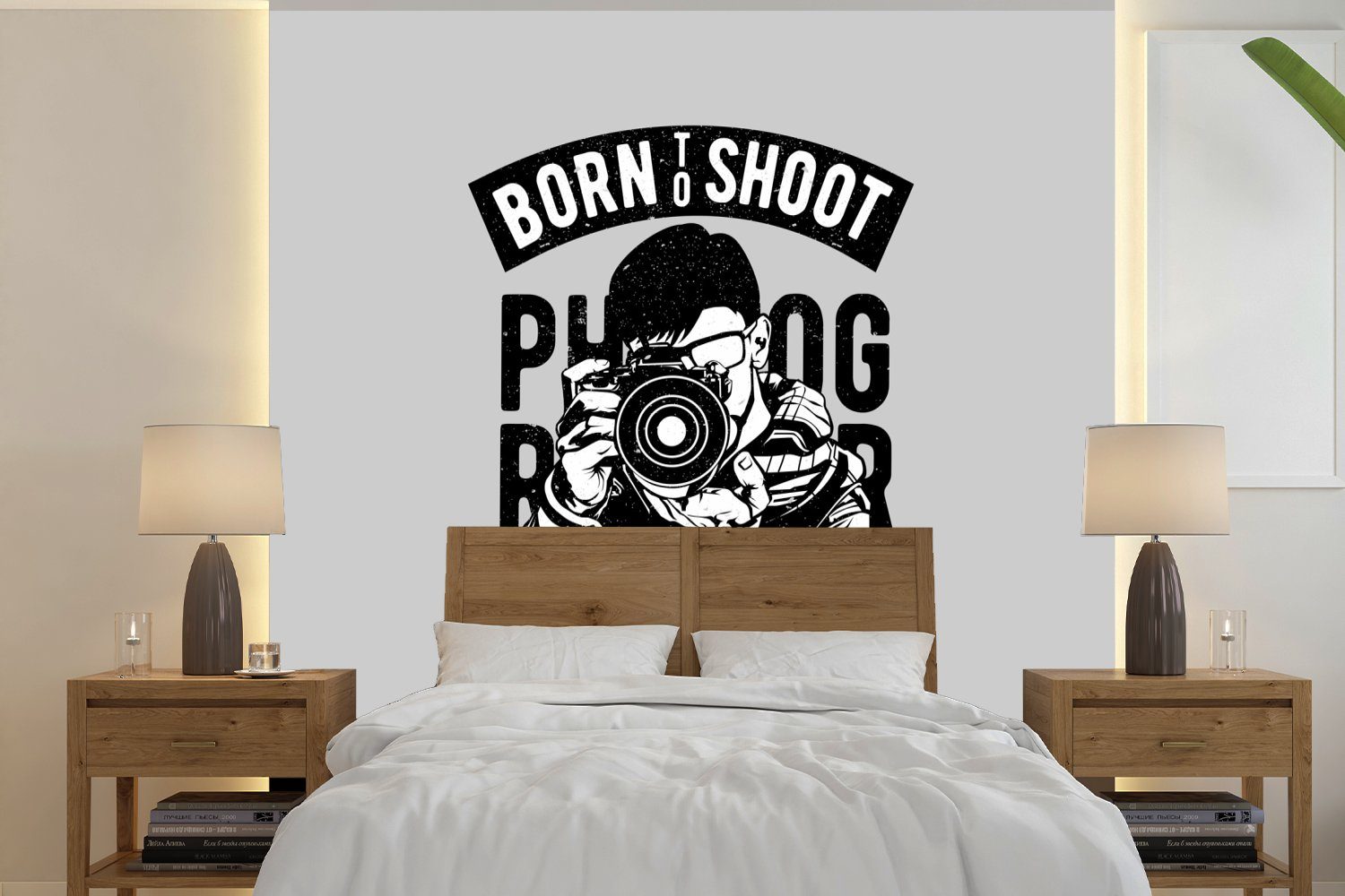 Schlafzimmer, Foto bedruckt, Matt, Wohnzimmer MuchoWow St), Fototapete Vinyl - Kamera Retro, oder für - Wandtapete (5 Tapete