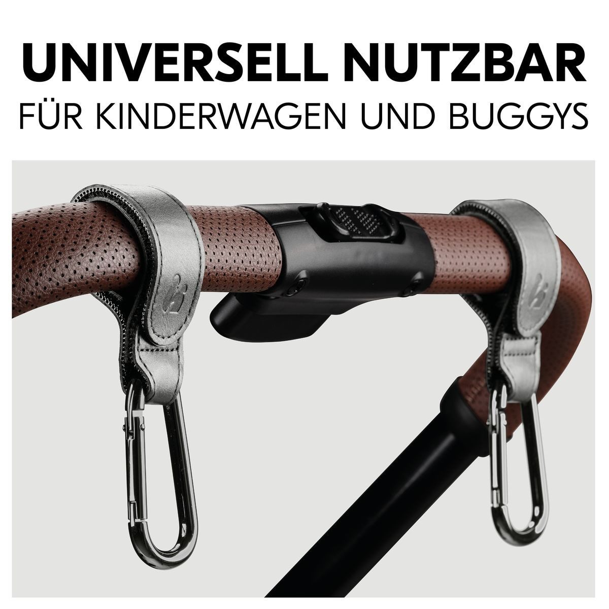 Hauck Wickeltasche Universal Kinderwagen Haken - Grau (2-tlg), für Tragetaschen / Wickeltaschen
