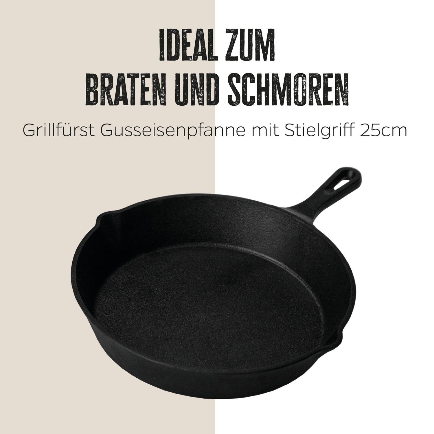 Grillfürst Grillpfanne Grillfürst Gusseisenpfanne mit Stielgriff Ø 25 cm