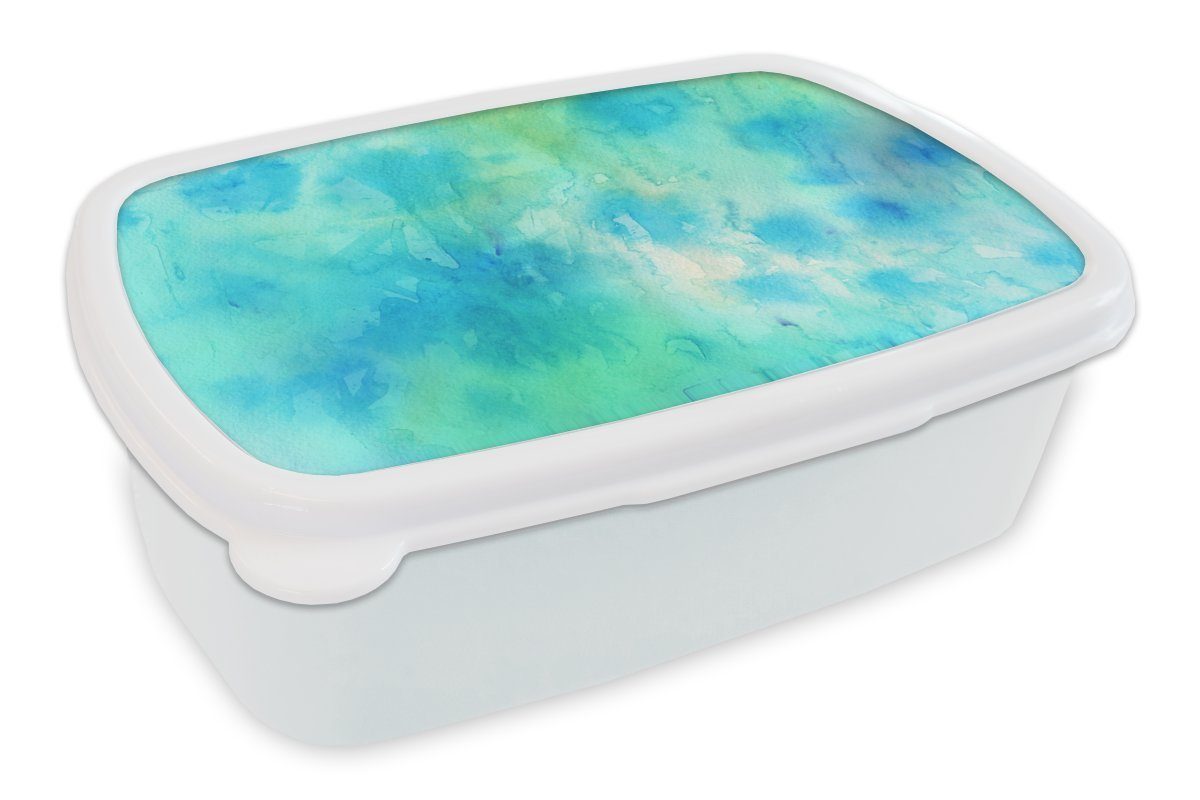 MuchoWow Lunchbox Aquarell - Grün - Weiß - Blau, Kunststoff, (2-tlg), Brotbox für Kinder und Erwachsene, Brotdose, für Jungs und Mädchen