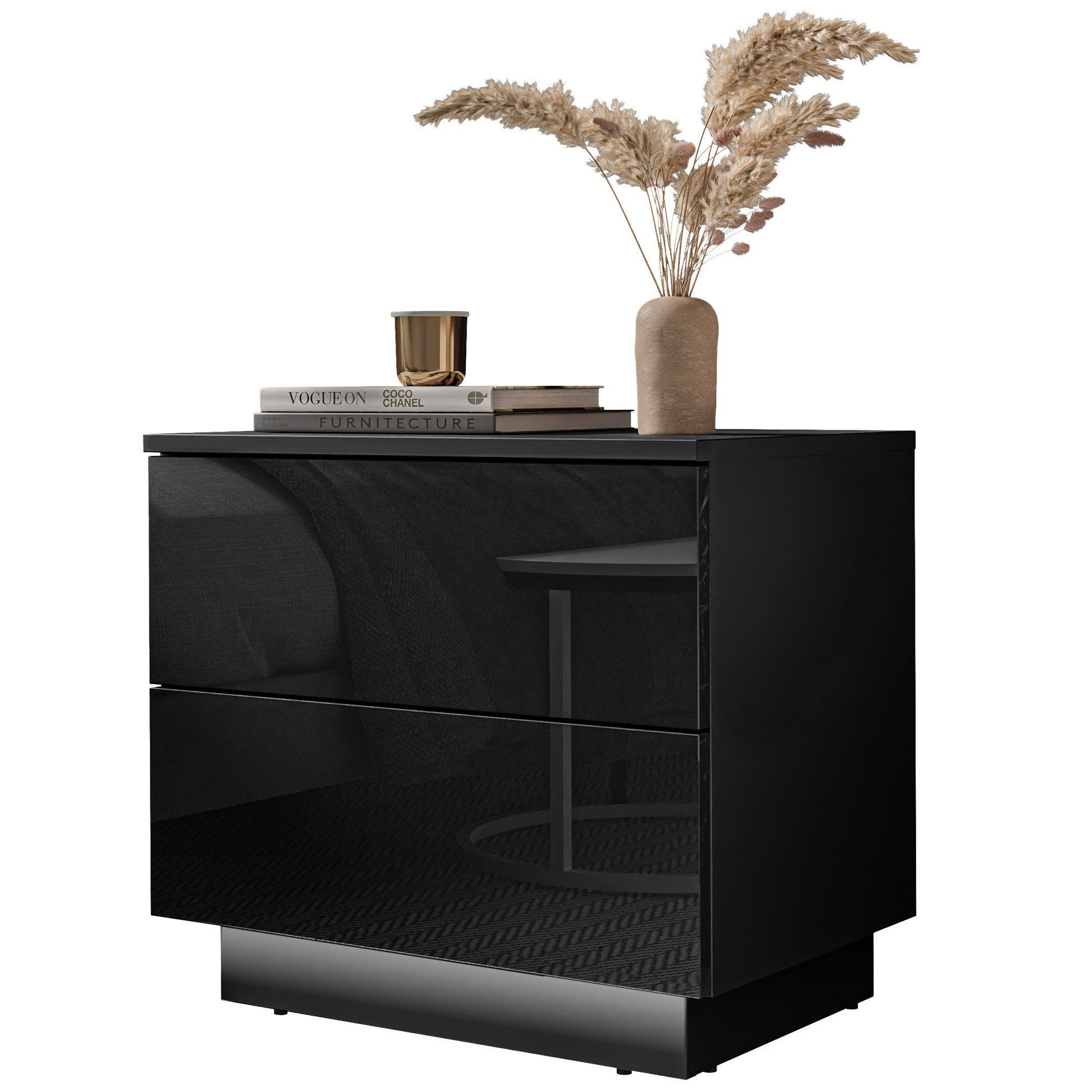 Lookway Nachttisch LINA mit Push-Open System Hochglanz LED, 55x50x37 cm