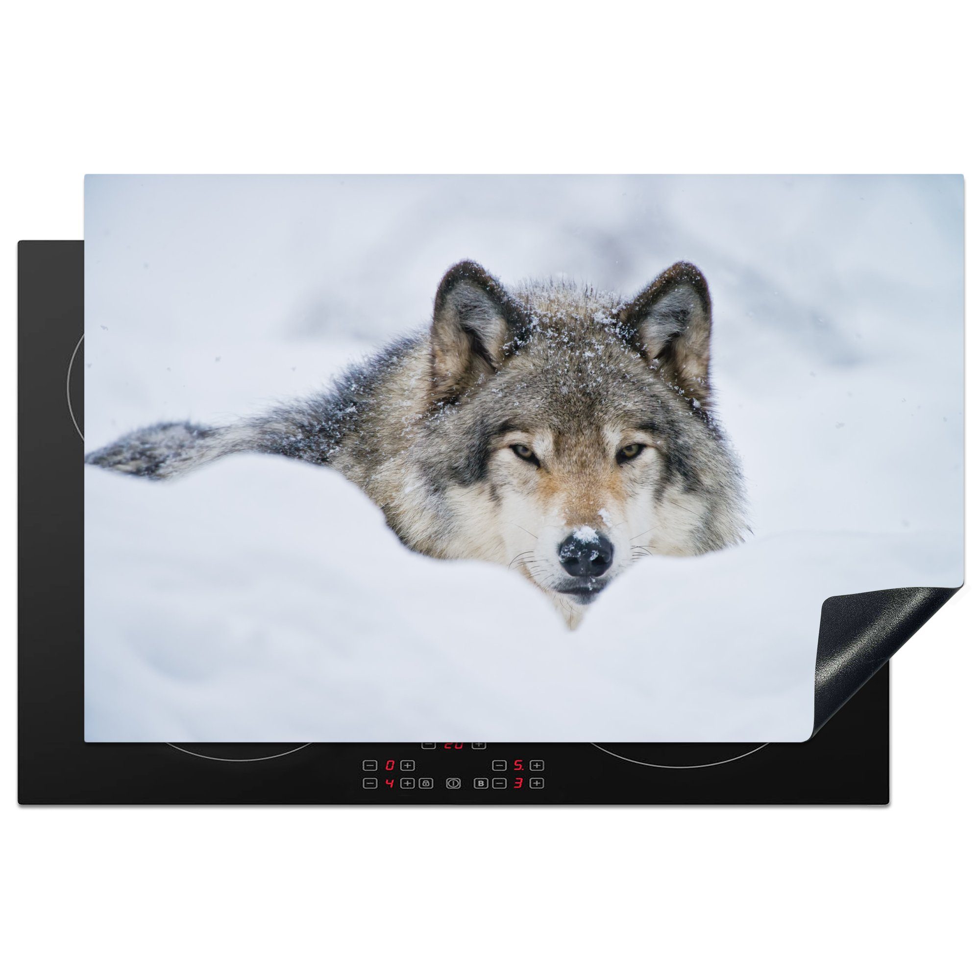MuchoWow Herdblende-/Abdeckplatte Wolf - Schnee Mantel, die küche, Vinyl, für (1 Ceranfeldabdeckung tlg), - Induktionskochfeld Schutz 81x52 cm