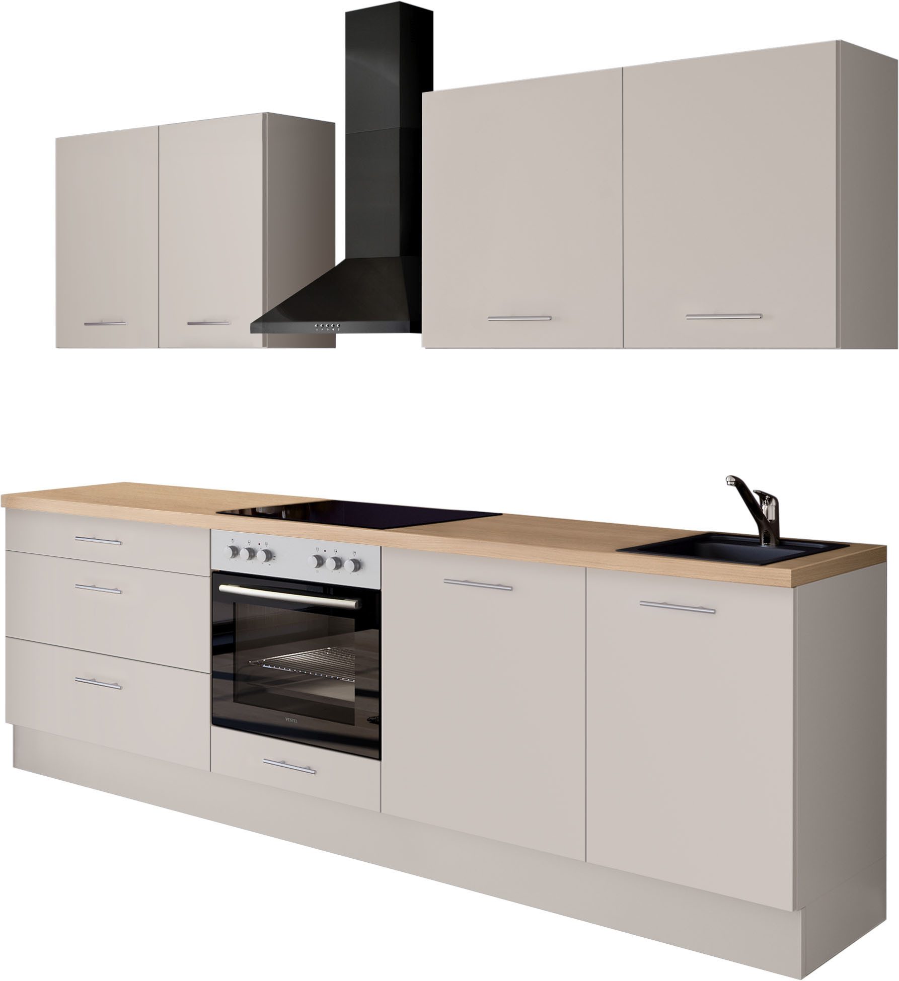 IMPULS KÜCHEN Küchenzeile "Kopenhagen", Ausrichtung wählbar, Schubkästen mit Soft-Close, (Set), vormontiert, wahlweise mit E-Geräten, Breite 260 cm
