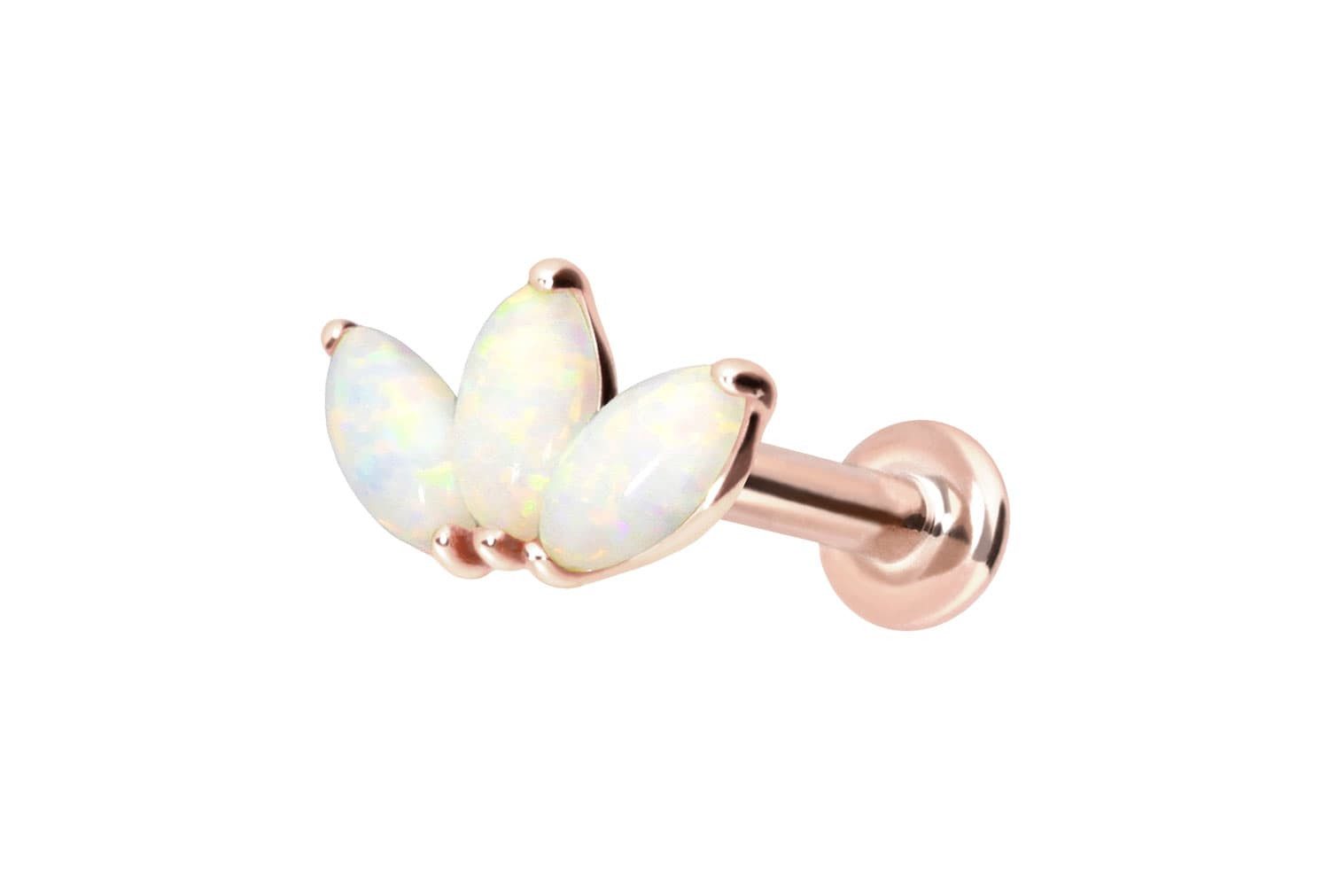 PIERCINGLINE Piercing-Set 14 Karat Gold Labret mit Innengewinde LOTUSBLÜTE + SYNTHETISCHE OPALE (Labrets, 1-tlg)