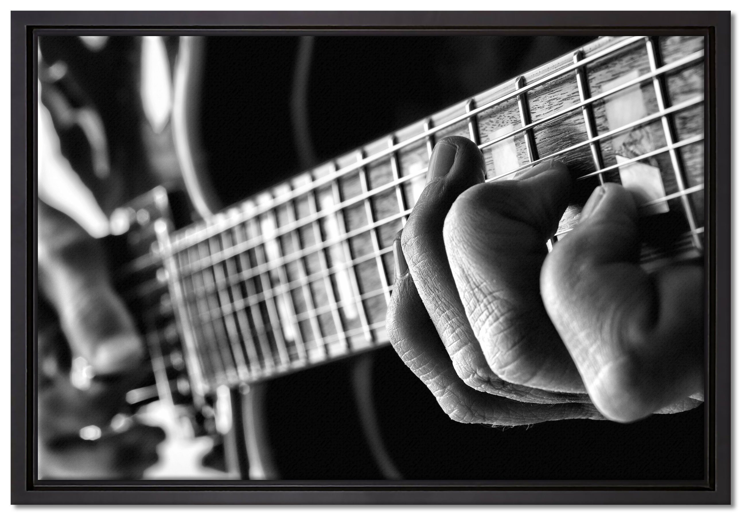 Pixxprint Leinwandbild Gitarre spielen, Wanddekoration (1 St), Leinwandbild fertig bespannt, in einem Schattenfugen-Bilderrahmen gefasst, inkl. Zackenaufhänger