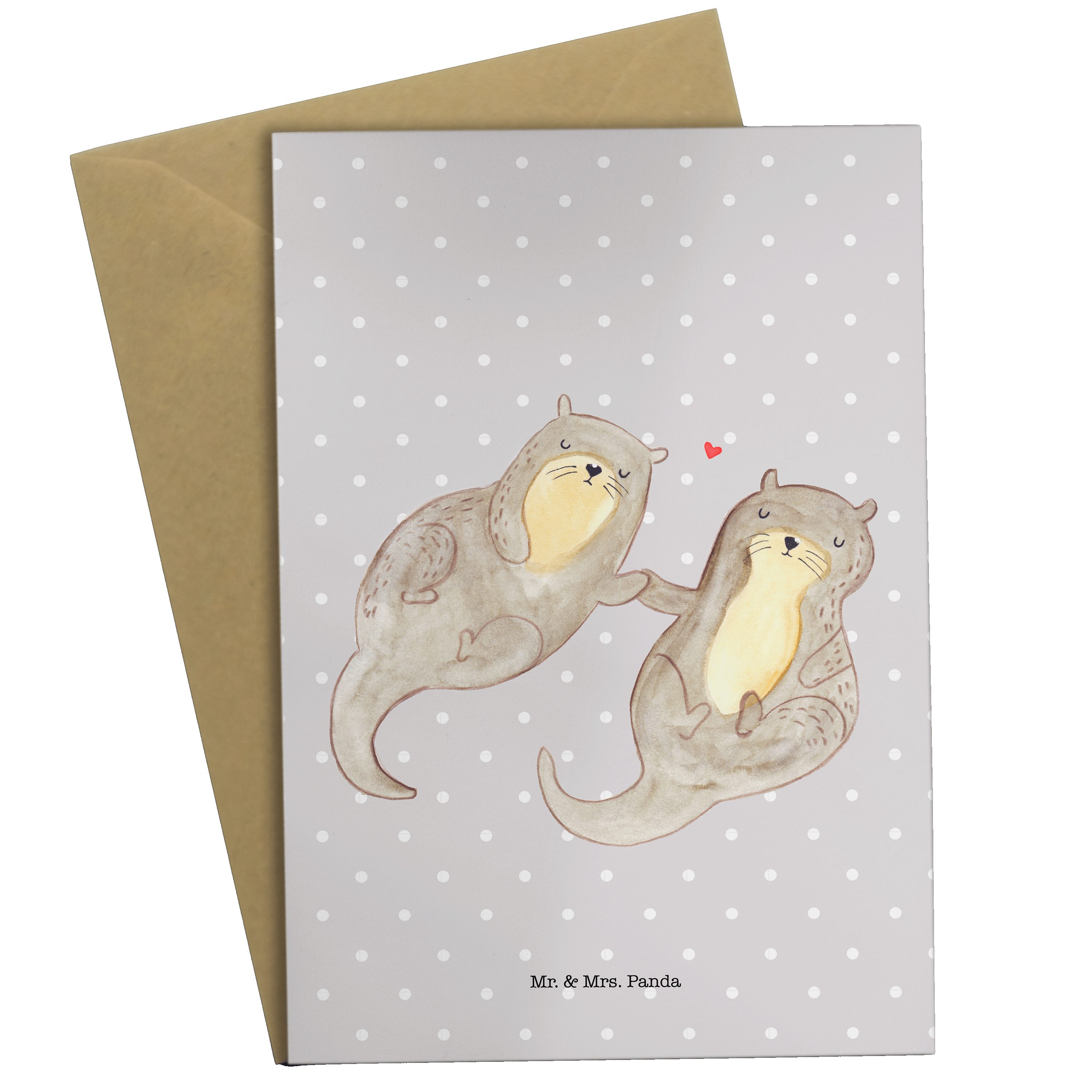 Mr. & Mrs. Panda Grußkarte Otter händchenhaltend - Grau Pastell - Geschenk, Seeotter, Einladungs