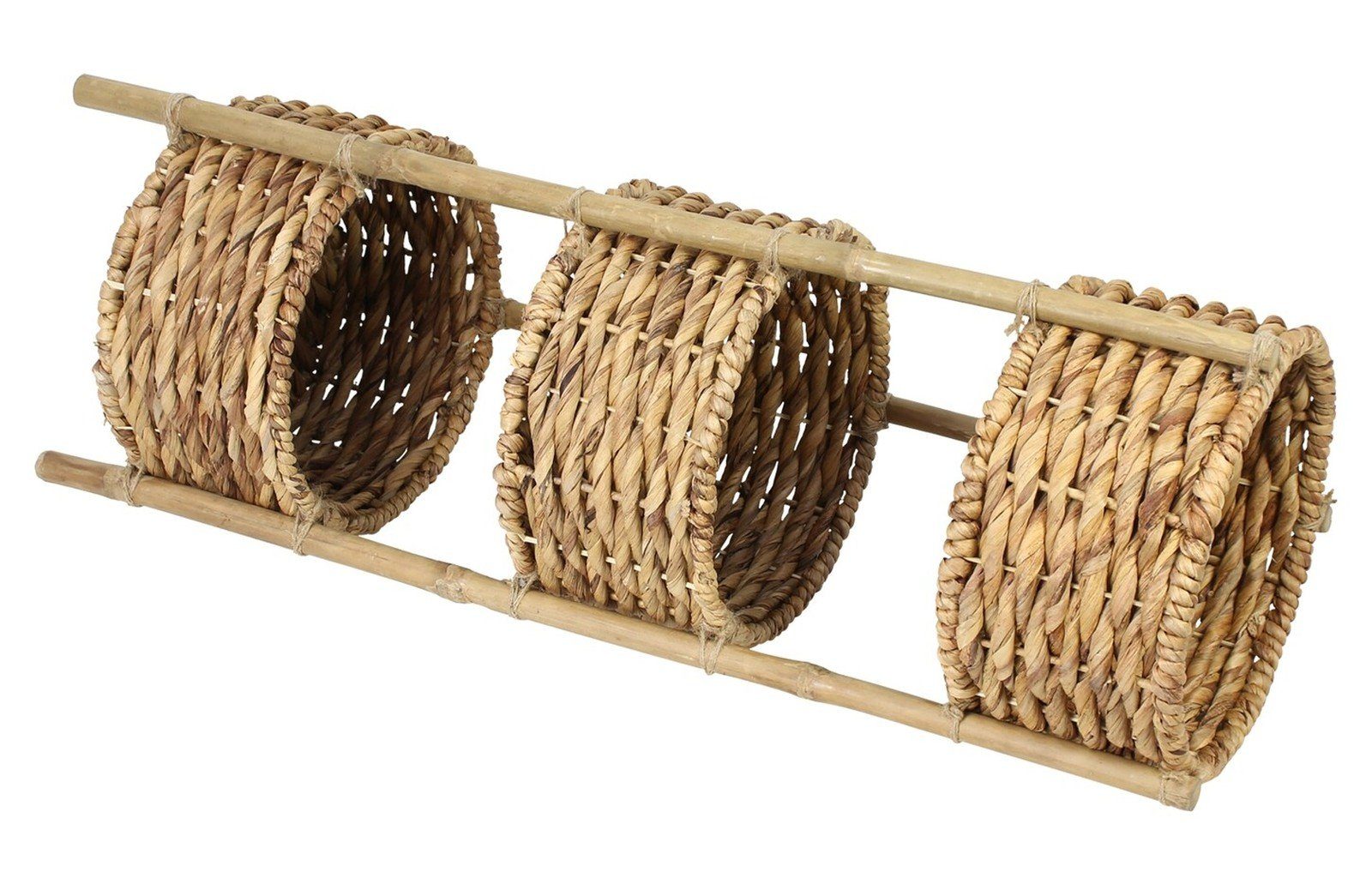 Dekoleidenschaft Standregal aus Bambus mit 3 Körben aus Wasserhyazinzthe, Korbregal, Badregal, 90 cm hoch, Küchenregal, Beistellregal, Ordnungsregal, Bambusrega – Bild 4 von 5