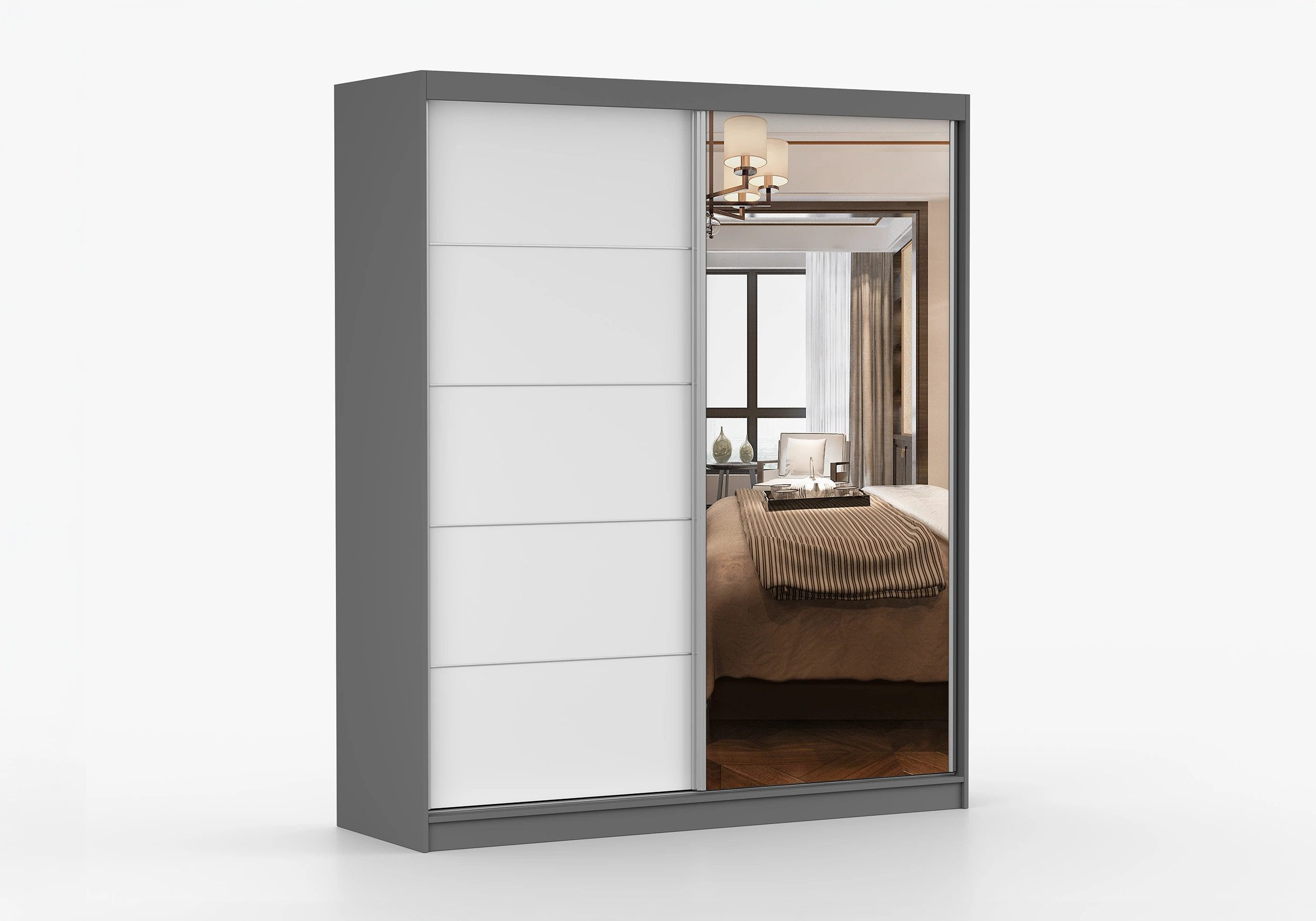 imoebel24 Schwebetürenschrank BELLA 03 183 cm - Grau / Weiss Matt günstig online kaufen