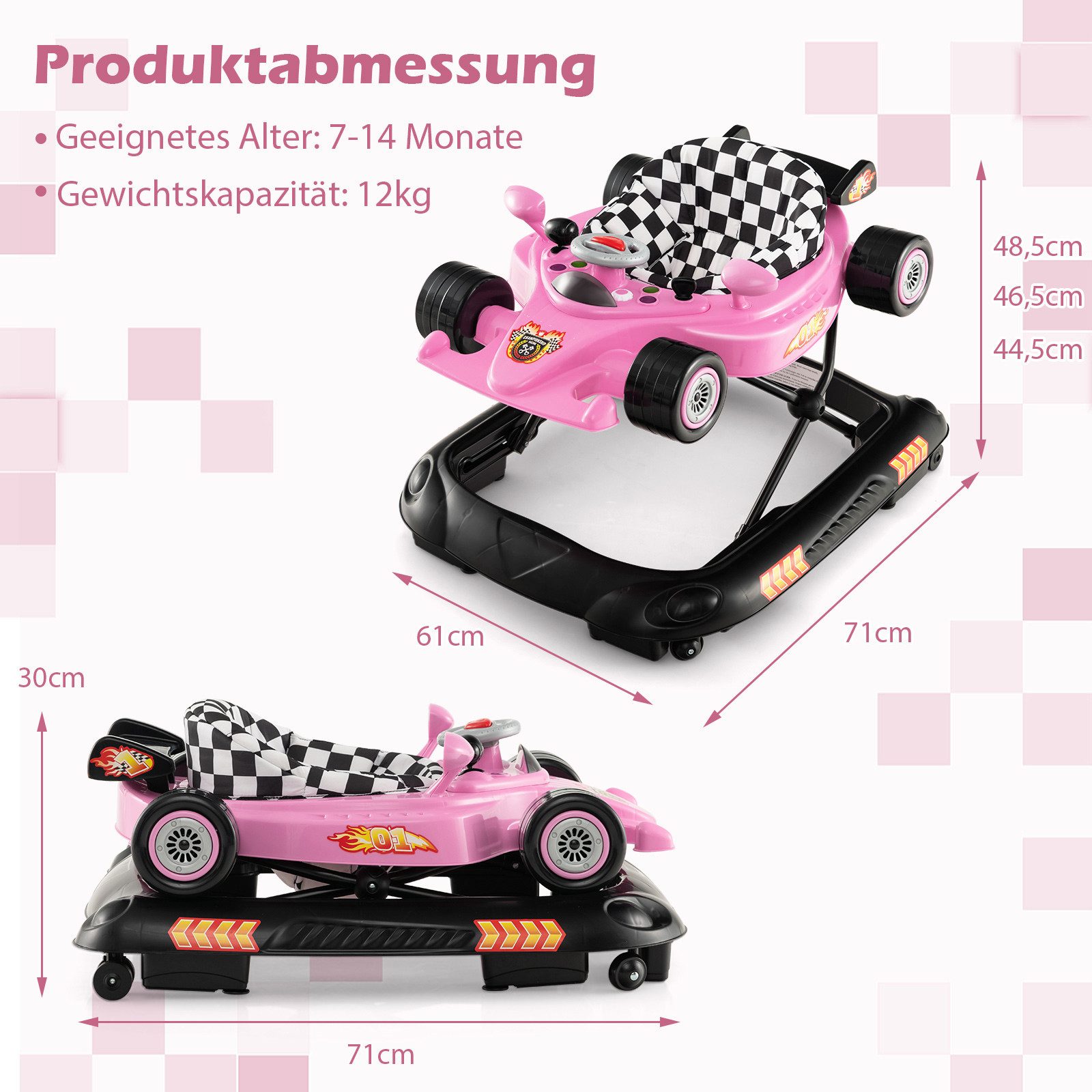 COSTWAY Lauflernwagen, 4 in 1 Baby Lauflernhilfe höhenverstellbar