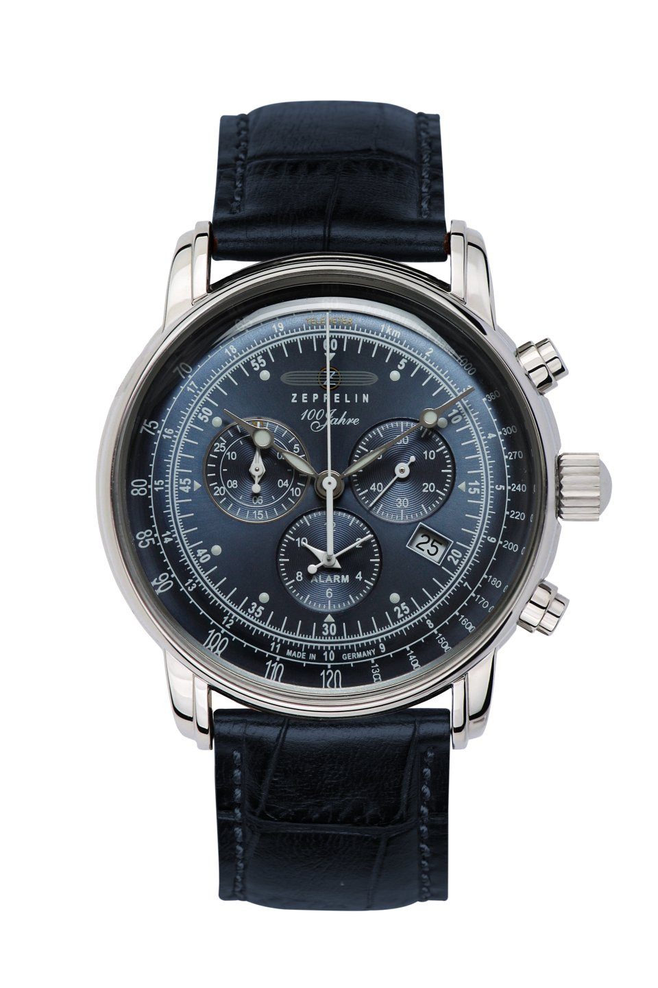 ZEPPELIN Chronograph 100 Jahre 7680-3, Quarzuhr, Armbanduhr, Herrenuhr, Made in Germany, Lederarmband