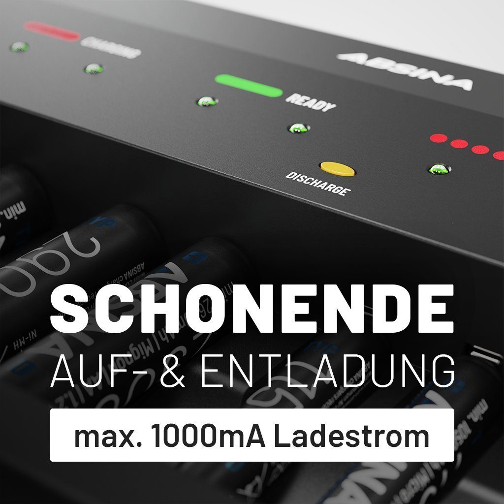 ABSINA X10 Akkuladegerät für AA, AAA & 9V - Batterieladegerät für NiMH Akkus Rundzellen-Lader (1000 mA, 1-tlg., Startet automatisch den Ladevorgang & schaltet a – Bild 5 von 5