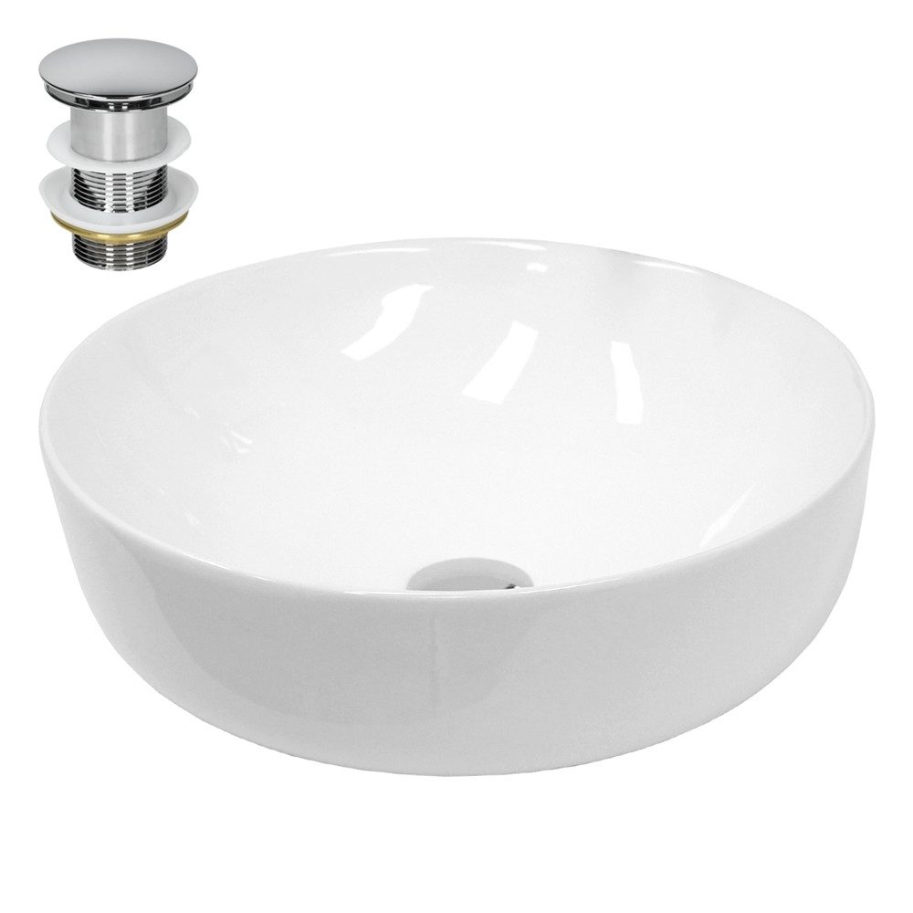 LuxeBath Waschbecken Aufsatzwaschbecken aus Keramik Waschtisch für Badezimmer und Gäste-WC, Aufsatzwaschtisch Handwaschbecken inkl. Ablaufgarnitur ohne Überlauf