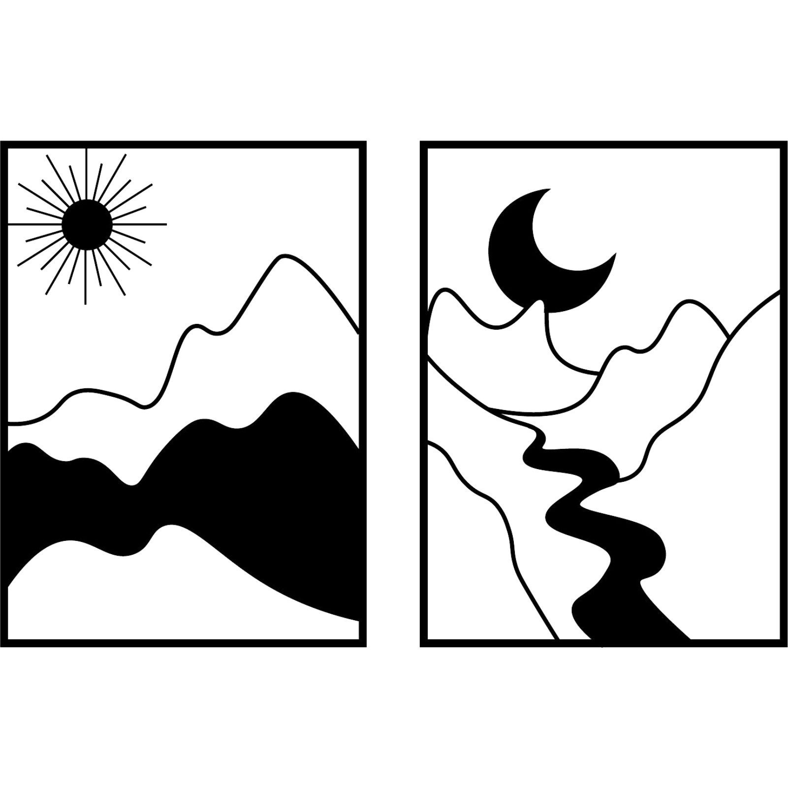 Wanddekoobjekt Sonne und Mond Berge Metall Wanddekorationen, Kreative Kunstlinien
