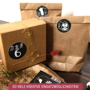 TOBJA Adventskalender Adventskalender DIY mit Stickern (Set), 24 Kraftpapier Tüten, Aufkleber Schwarz-Weiß Weihnachskalender basteln