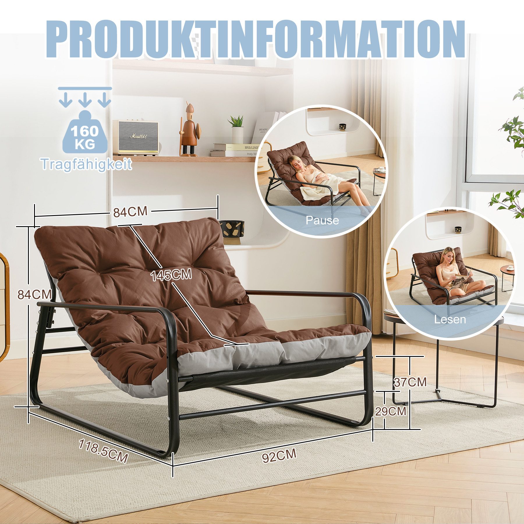 HomeMiYN Loungesessel Loungesessel Sessel Wohnzimmer Gartenliege mit Wendekissen (2er set,bestehend aus sessel mit Gepolsterten Kissen), für kinder,2 erwachsene