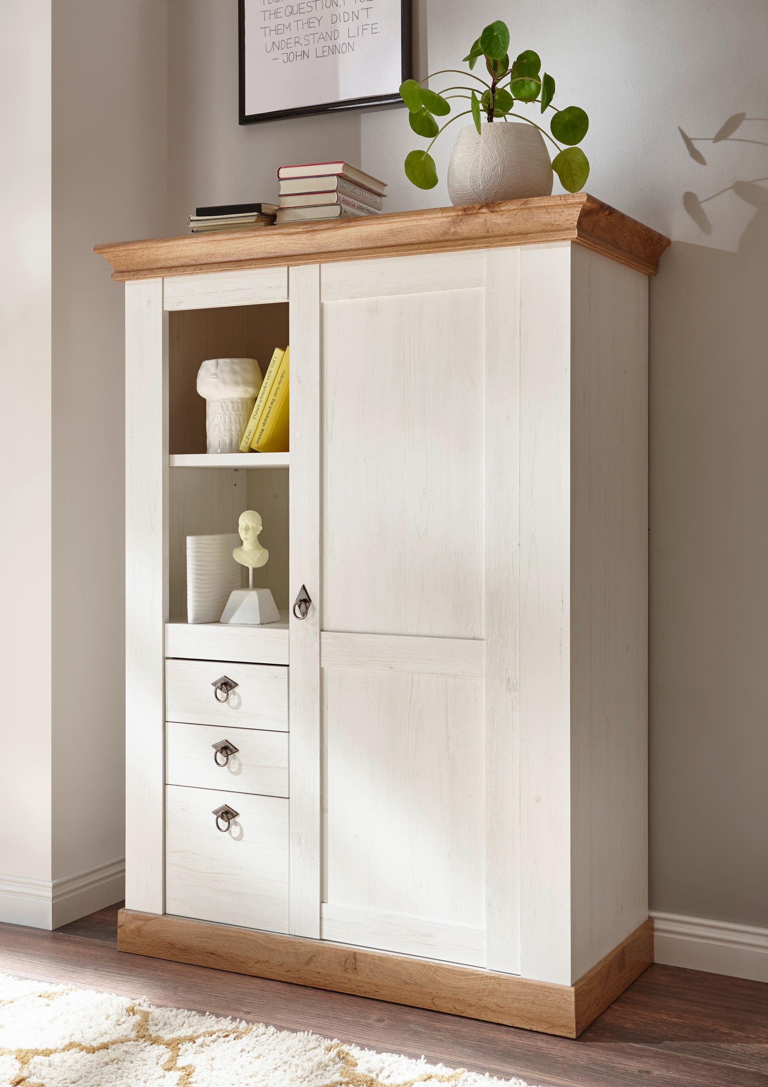 Home affaire Highboard Cremona, Schrank im Landhausstil, Wohnzimmerschrank, Mehrzweckschrank, Metallgriffe, ausreichend Stauraum, vielseitig einsetzbar, 139 cm hoch