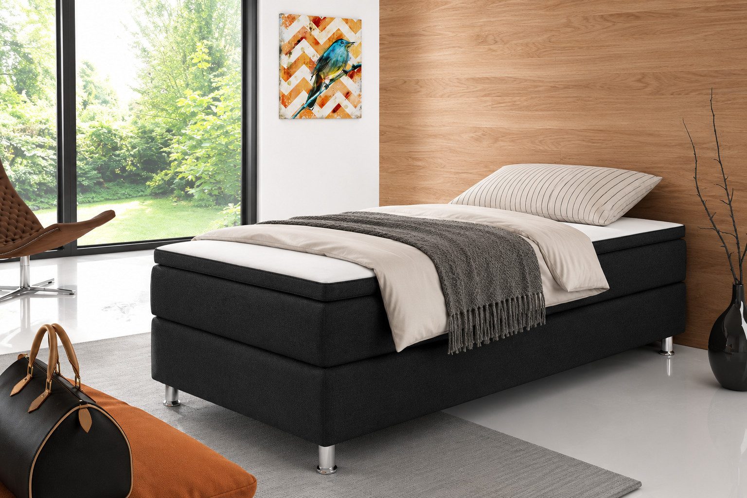 inter Boxspringbett Rahmen Boxbett mit 7-Zonen Taschenfederkern inkl. Topper (Komplettbett, 7 Zonen Tonnentaschenfederkernmatratze, 90 cm, 140 cm, 180 cm), Inklusive Topper, Tonnentaschenfederkern, Hoher Liegekomfort