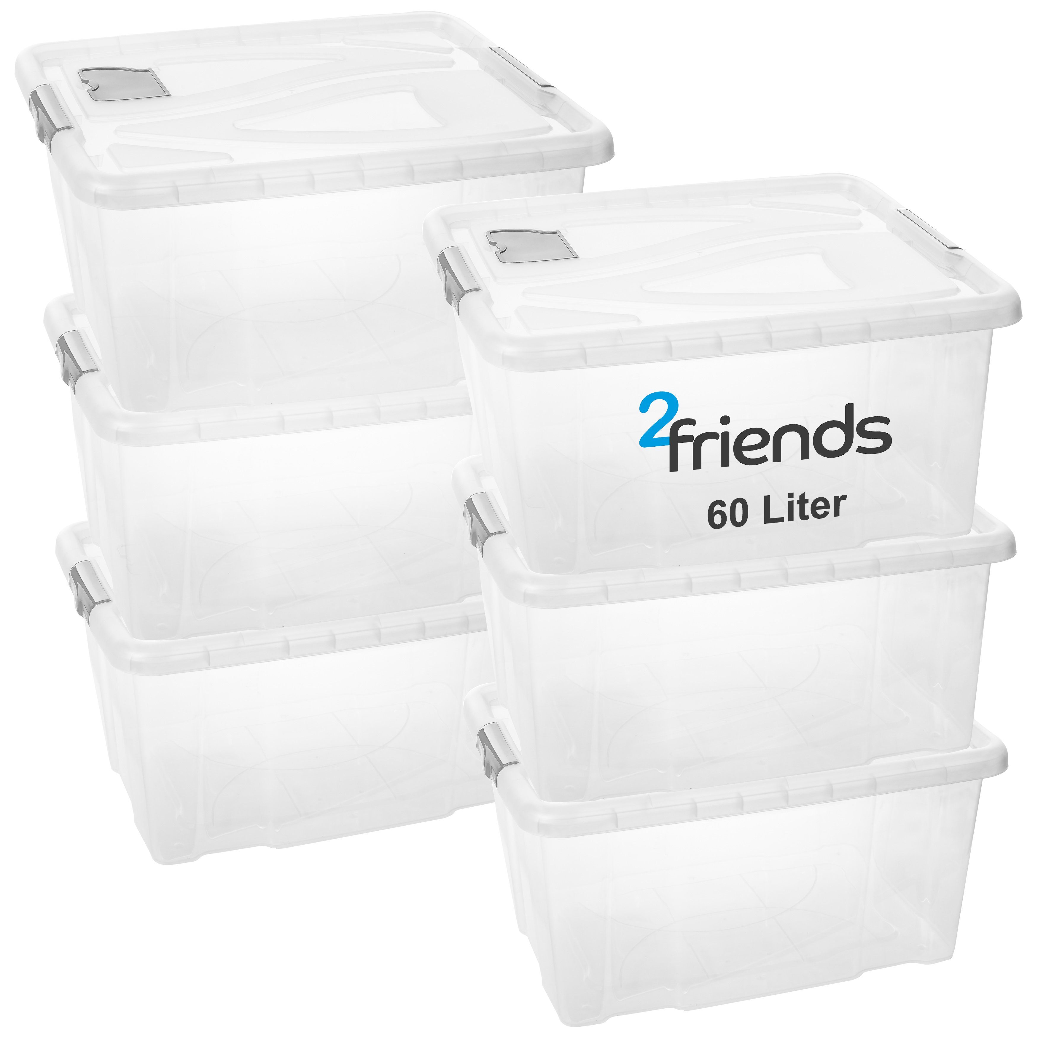 Centi Stapelbox 6Stk. Aufbewahrungsboxen Groß, 60 Liter Boxen Aufbewahrung (Set, 6 St., H 29 cm x B 62 cm x T 45), mit Deckel, Griffen und Lüftungsklappe tranparent