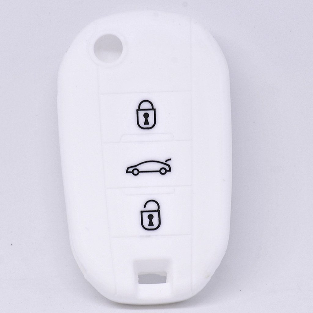 mt-key Schlüsseltasche Autoschlüssel Softcase Silikon Schutzhülle Weiß, für Citroen C4 Picasso Jumpy Flip Peugeot 3 Tasten Klappschlüssel