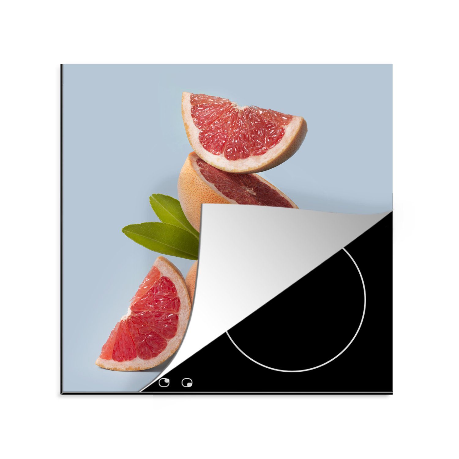 MuchoWow gestapelt Frische Herdblende-/Abdeckplatte Arbeitsplatte Ceranfeldabdeckung, Grapefruit hellblauen (1 tlg), für Hintergrund, Vinyl, cm, gegen küche 78x78