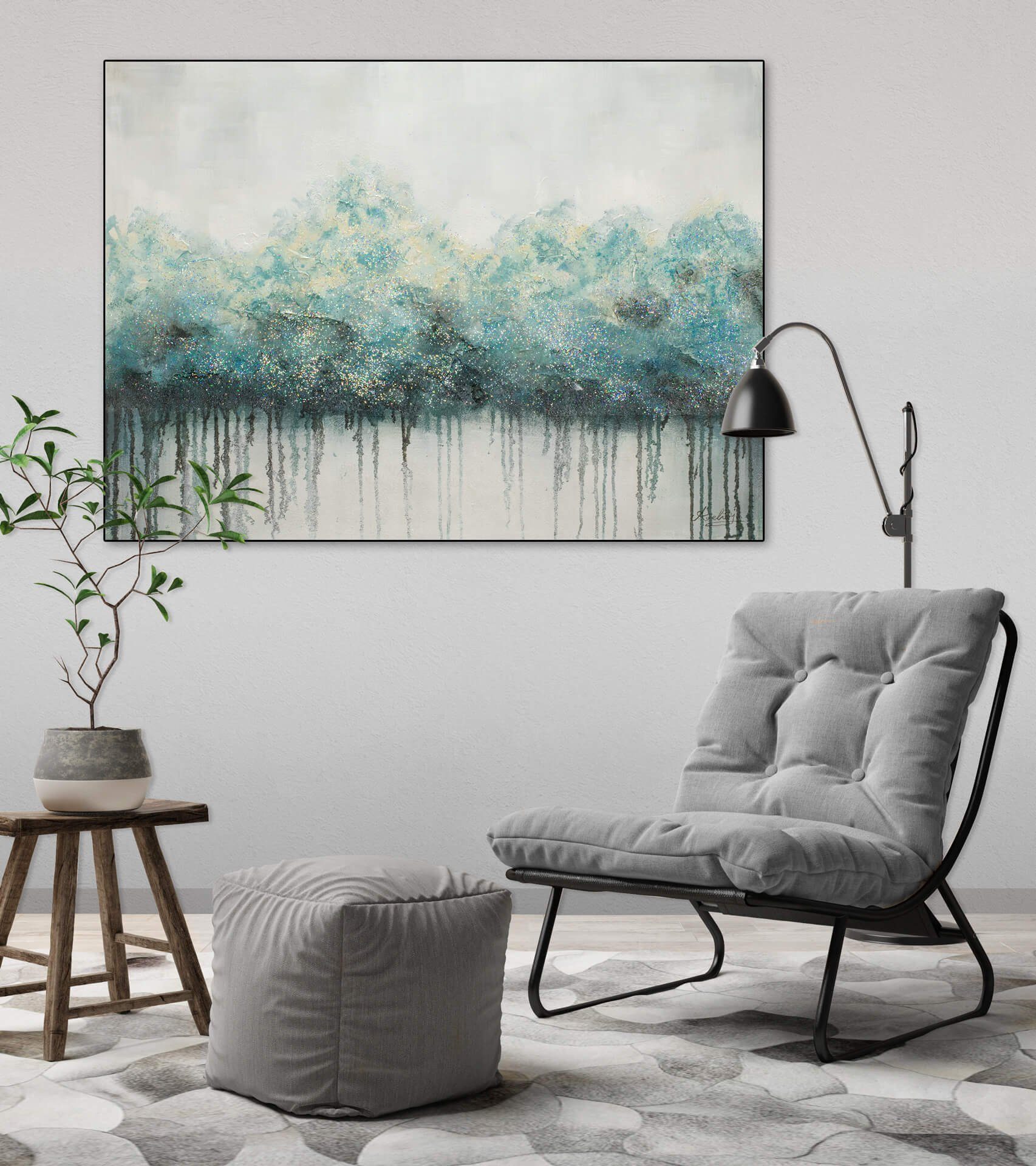 KUNSTLOFT Gemälde HANDGEMALT cm, Wandbild 100x75 Impermeable 100% Forest Leinwandbild Wohnzimmer