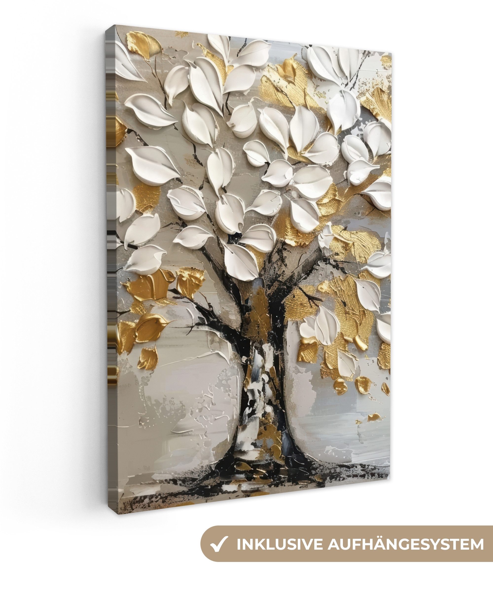 OneMillionCanvasses® Leinwandbild Baum - Beige - Grau - Gold - Abstrakt, Fo günstig online kaufen