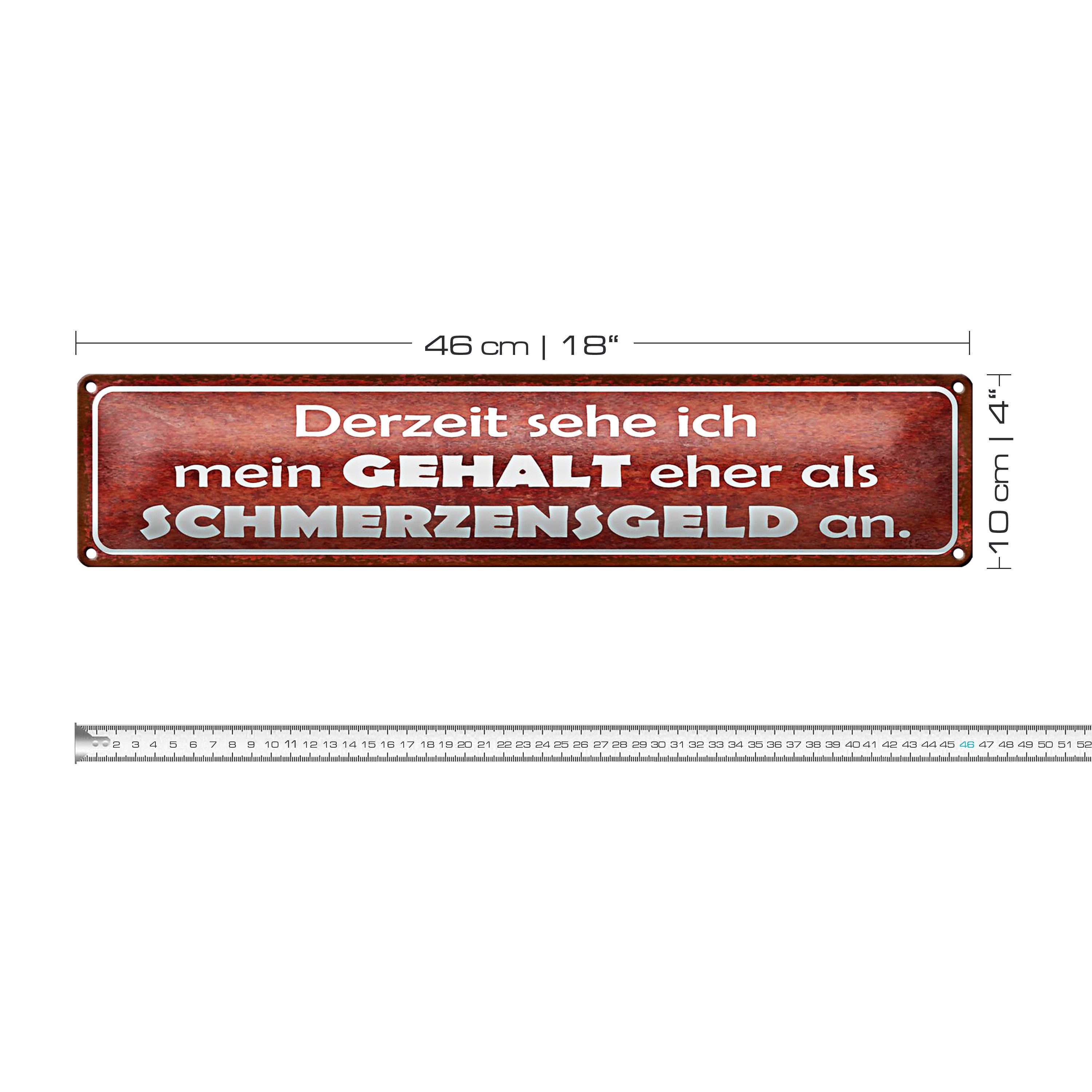 Roomando Metallschild Blechschild Spruch 46x10cm mein Gehalt eher Schmerzensgeld Dekoration