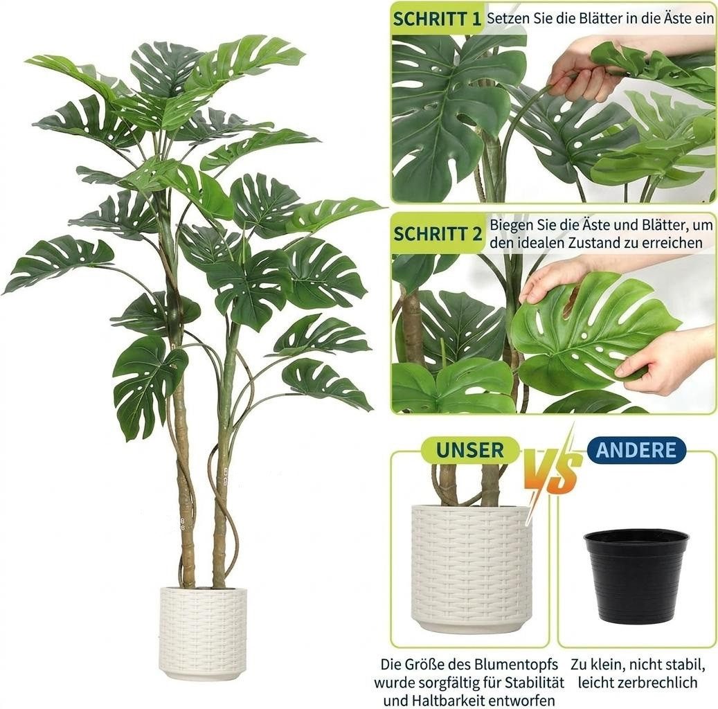 Kunstbaum Künstliche Monstera Deliciosa,realistische künstliche Tropenpalme, GarveeMore, Höhe 150 cm, für die Dekoration von Zuhause und Büro,für den Innen und  – Bild 3 von 5