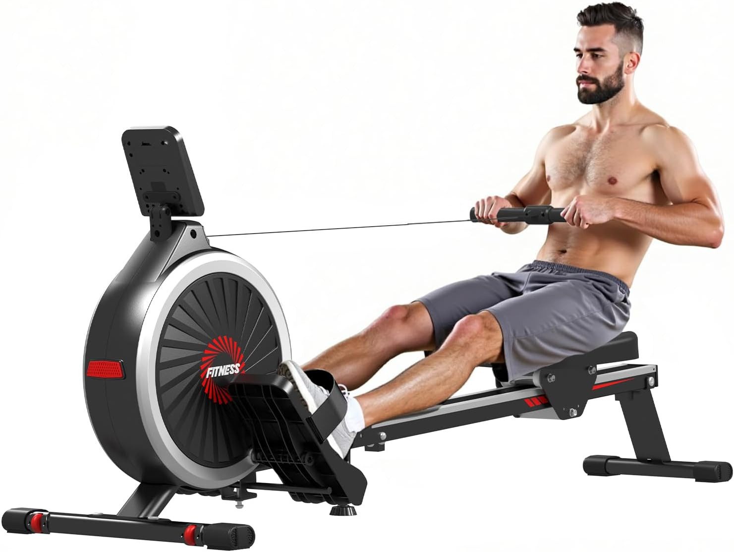 Dskeuzeew Rudergerät Rudergeräte für Zuhause - Magnetisches Rudergerät (Leise Gleitschiene - für Home Gym Indoor Trainer Ausrüstung), mit 16 Ebenen Widerstandsstufen und LED-Display