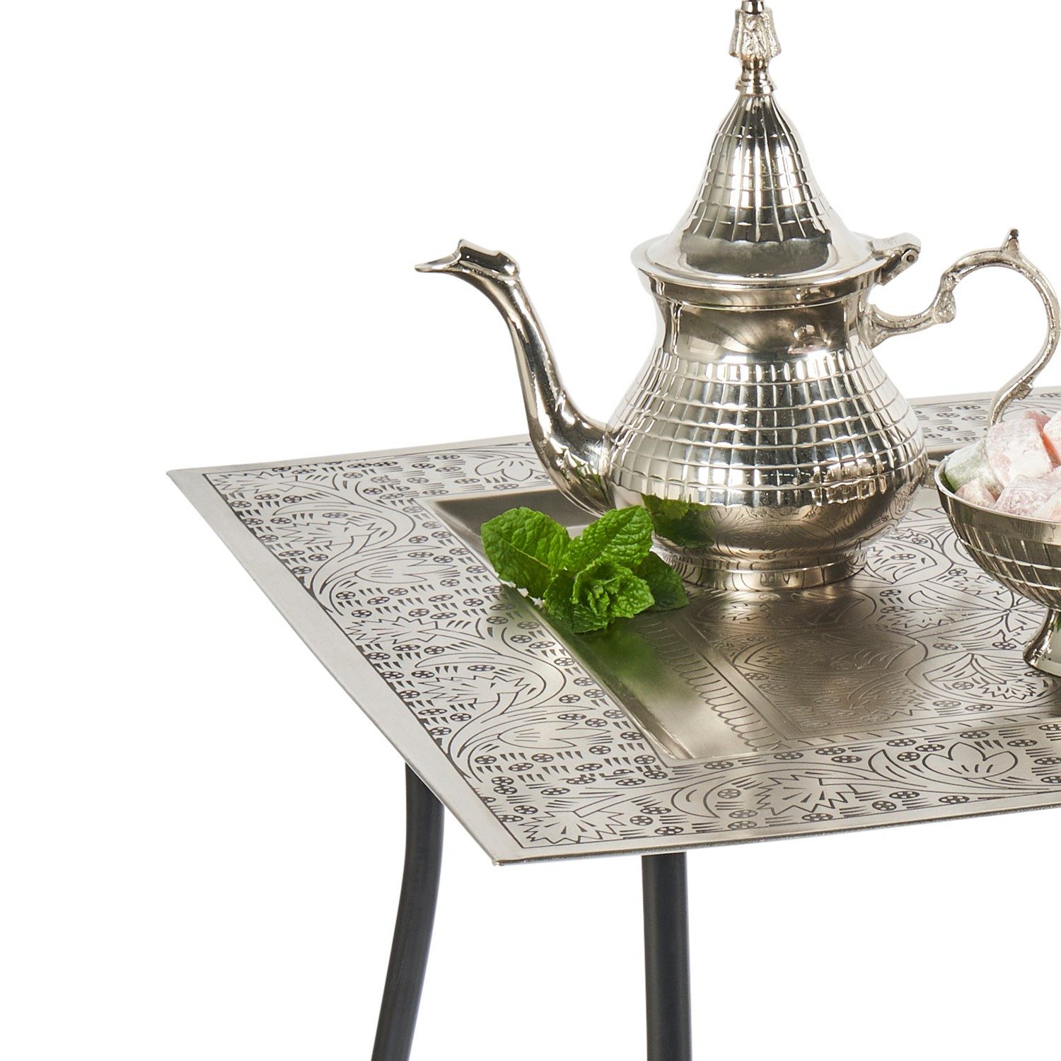 Marrakesch Orient & Mediterran Interior Beistelltisch Tavolino Sule in metallo, design orientale, piano argentato 42 cm (1-St), Handarbeit – Bild 4 von 5