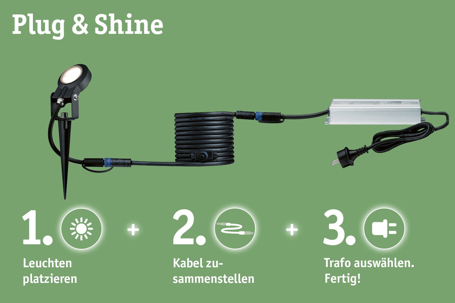 Paulmann LED Einbauleuchte Plug Shine, 24Vschwenkbar Plug integriert, LED & fest 3000K Shine, & Warmweiß, IP67