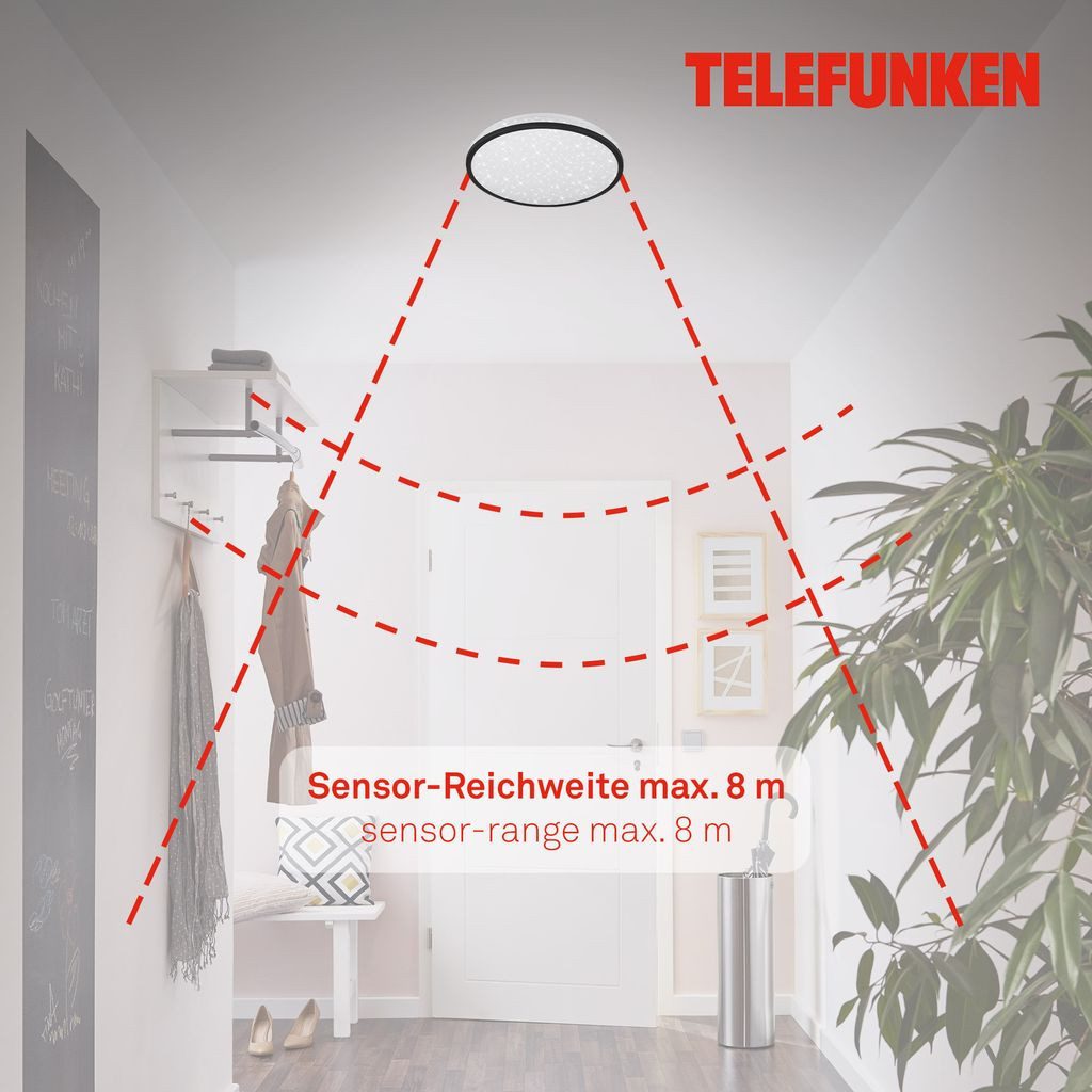 Telefunken LED Deckenleuchte 318305TF, Leuchtdauer einstellbar, LED fest integriert, 2700K - Extra-Warmweiß, Deckenleuchte Sensor Sternenhimmel 16W 1500lm 4000K Ø 28cm