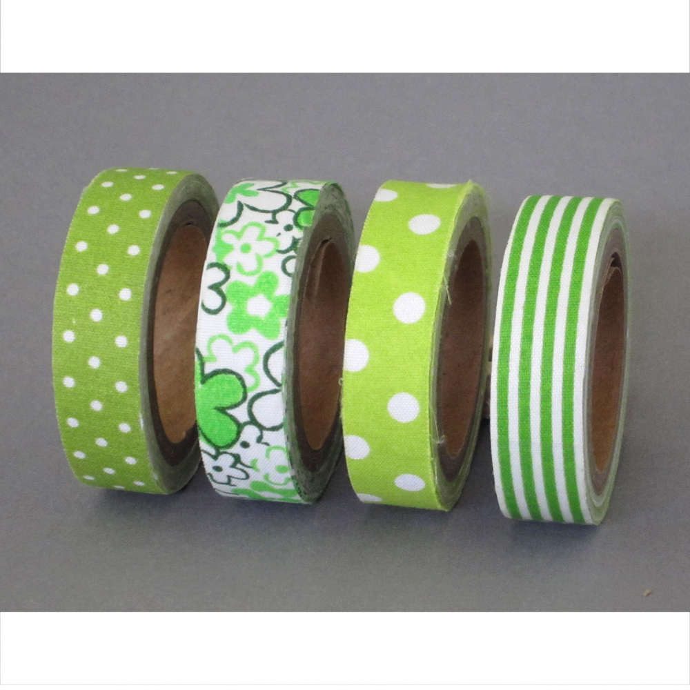 Gasper Bastelband Stoff-Klebetape 4er Set. 1,5cm x 3m. Textil Klebeband, Tape