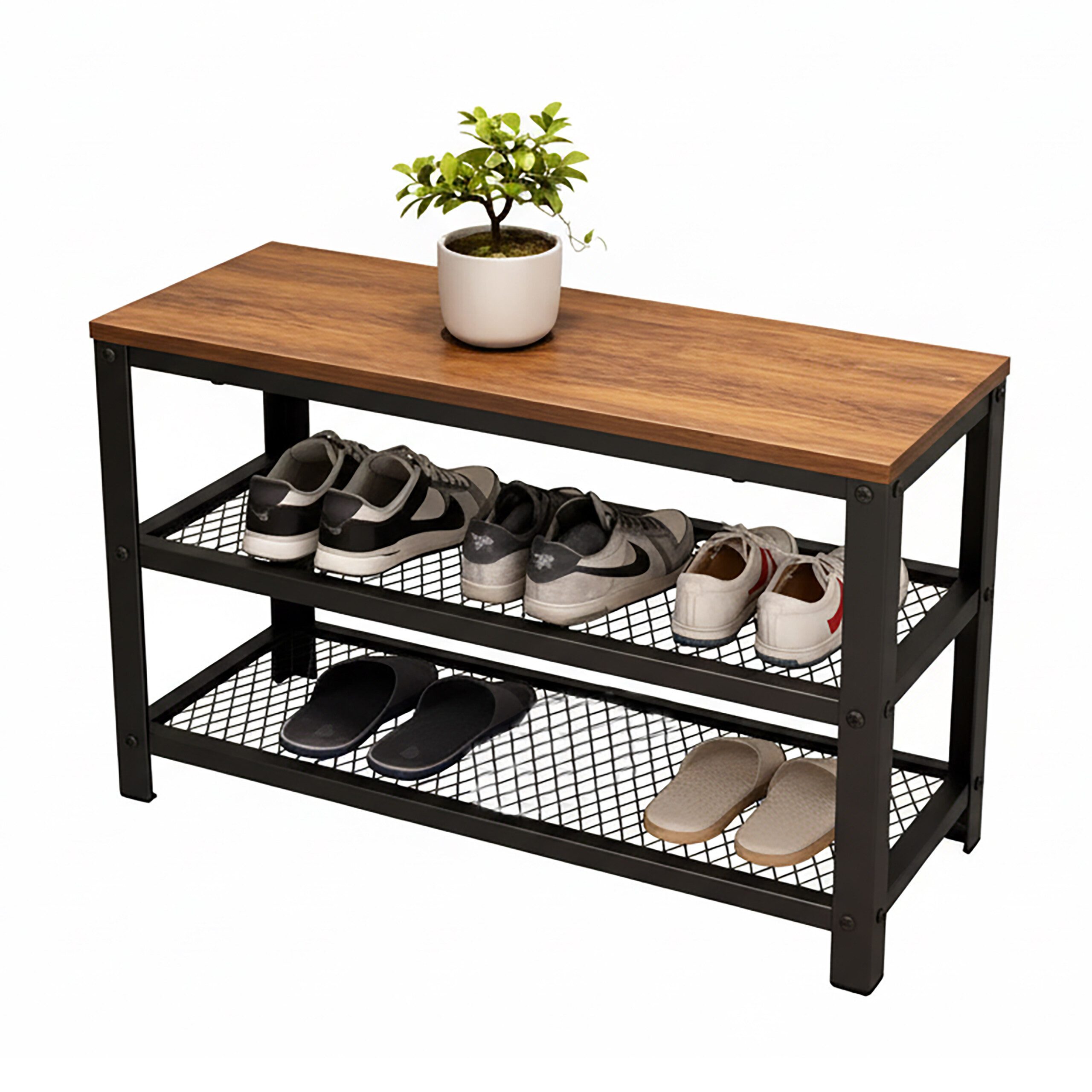 relaxdays Schuhregal Schuhbank mit 2 Schuhablagen, Schwarz-Braun