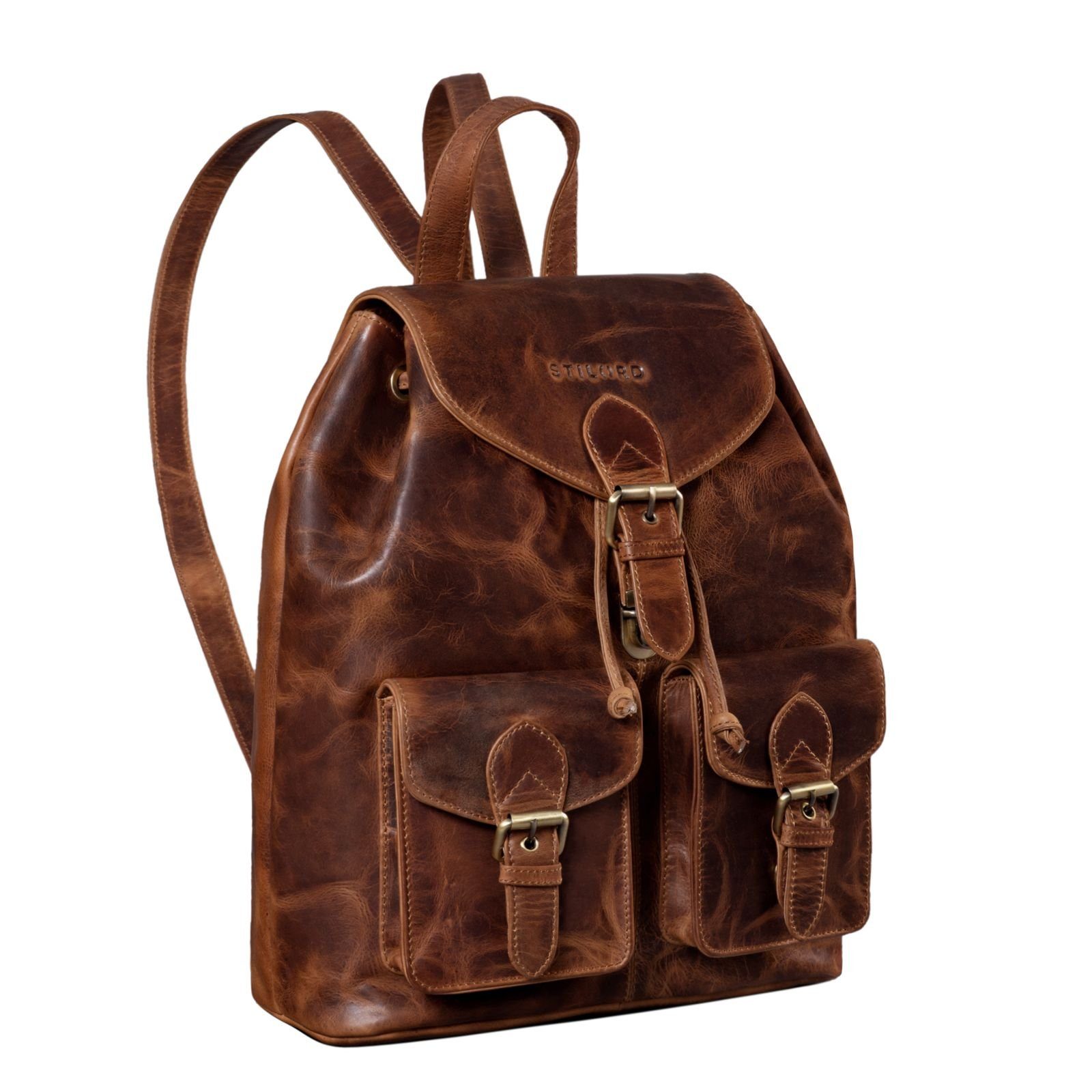 STILORD Notebook-Rucksack "Ezra" Vintage Tagesrucksack Leder mit 13,3 Zoll Laptop-Fach kara - cognac | Businesstaschen