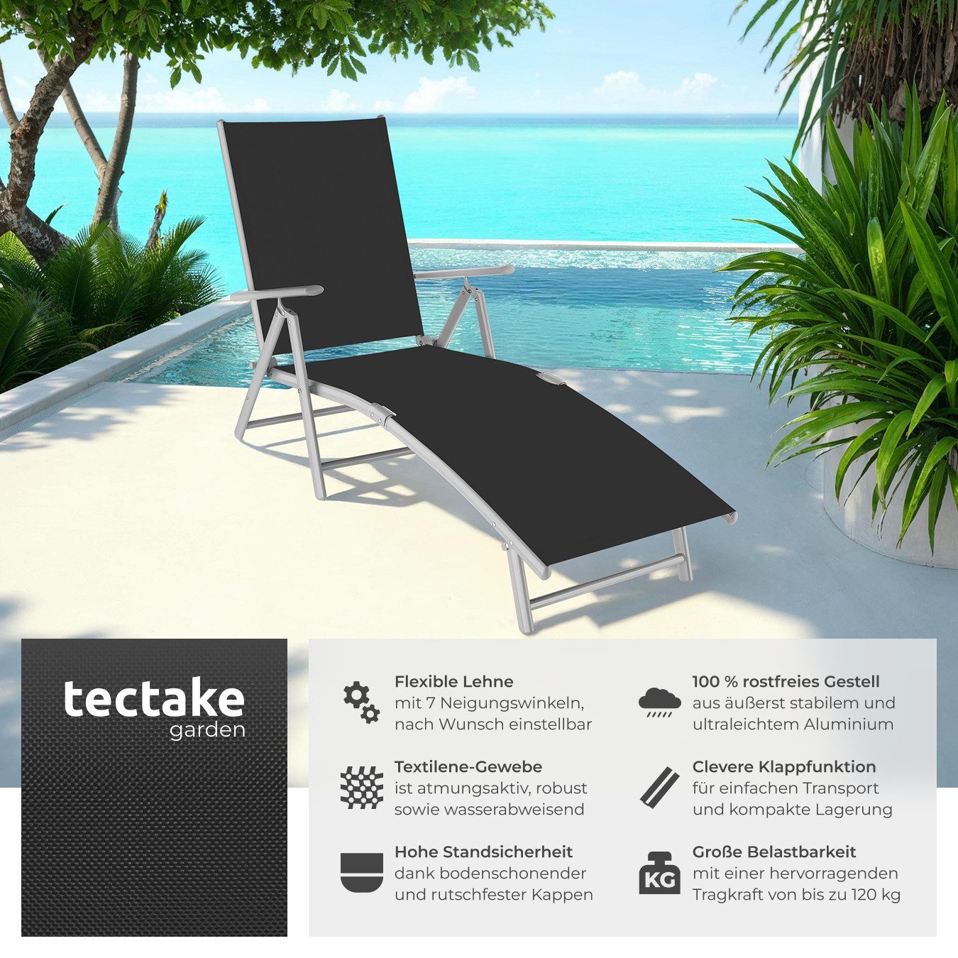 tectake Gartenliege Marisol, 1 St., 7-fach verstellbare Rückenlehne günstig online kaufen