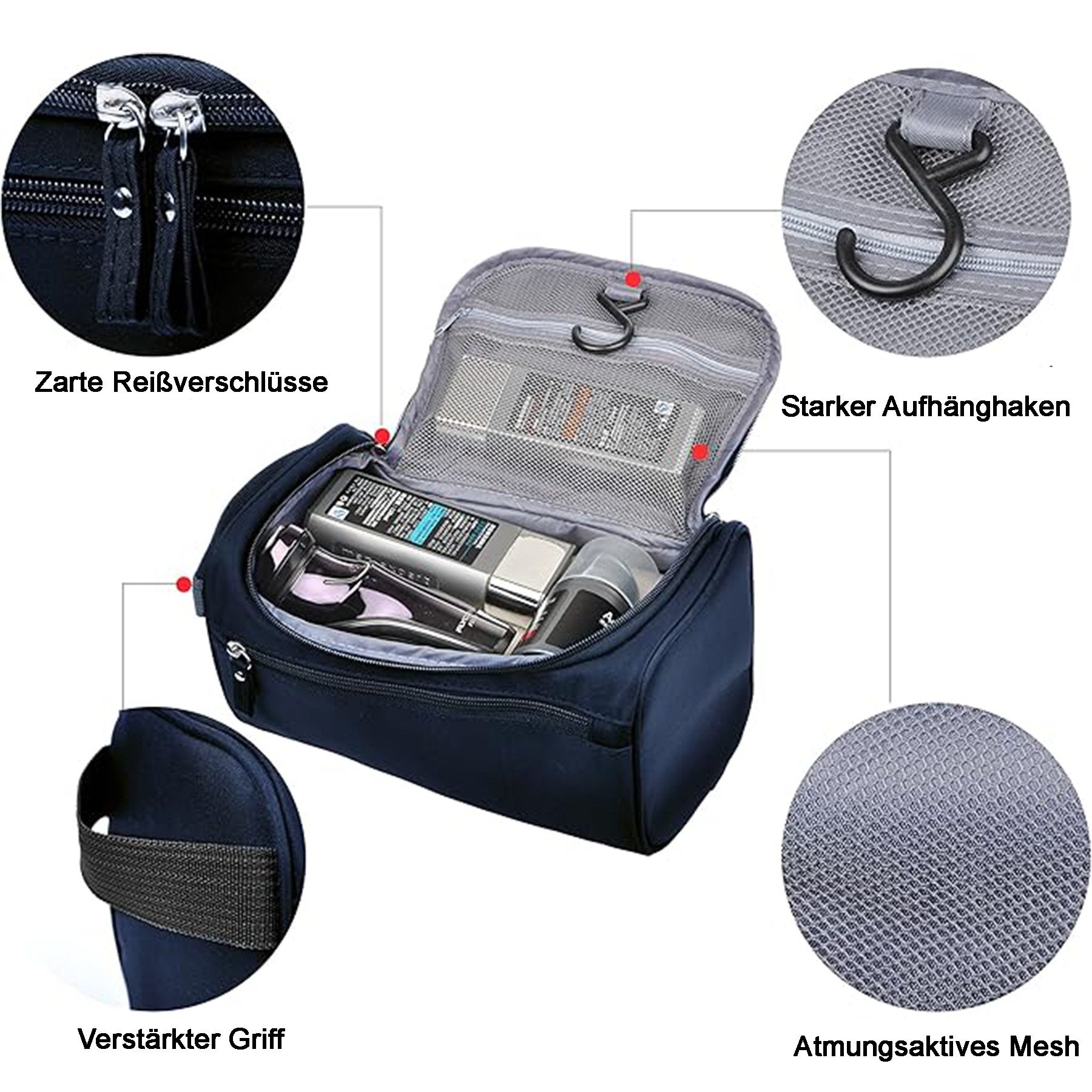 Mutig Kulturbeutel Kulturtasche zum Aufhängen Herren, Reise Kulturbeutel wasserabweisend (mit Tragegriff, Waschtasche und Rasiertasche für Toilettenartikel und Zubehör), für Alltag und Reisen