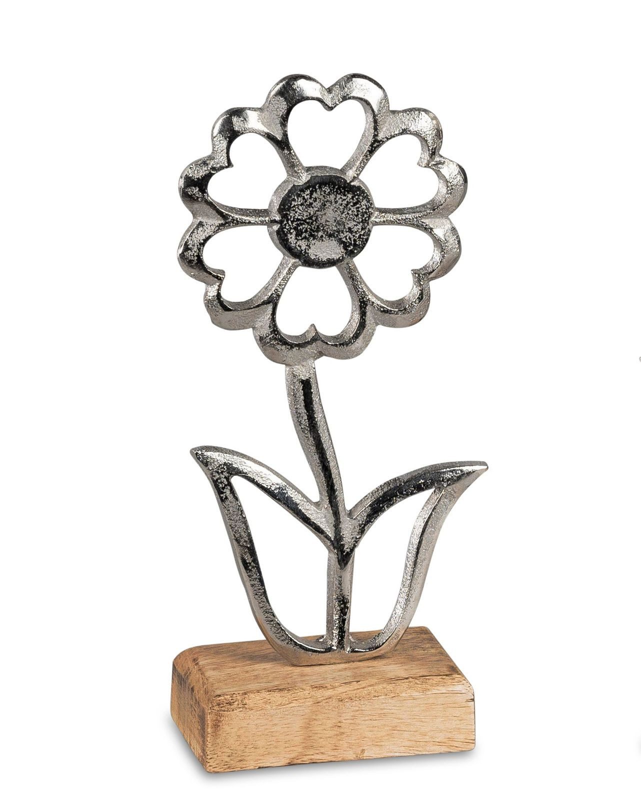 Dekofigur Dekoaufsteller Blume aus Aluminium & Mangoholz 20 cm