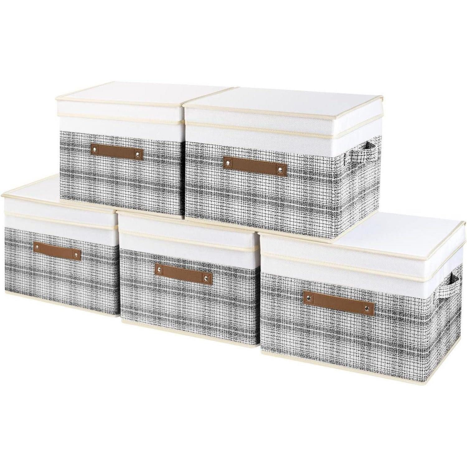 LuxusKollektion Faltbox Aufbewahrungsbox faltbar Deckel Patchwork 5 Stück 5-Stück Grau-weiß