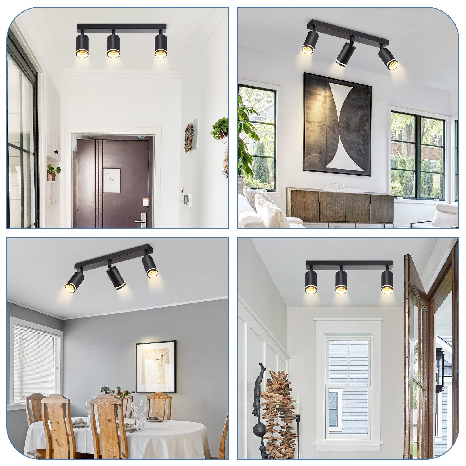 ZMH Deckenstrahler 3 Flammig Schwarz/Weiß Deckenleuchte Schwenkbar 355° Schlafzimmer, Einfach zu installieren, ohne Leuchtmittel, Drehbar Modern Flurlampe für Wohnzimmer Küche