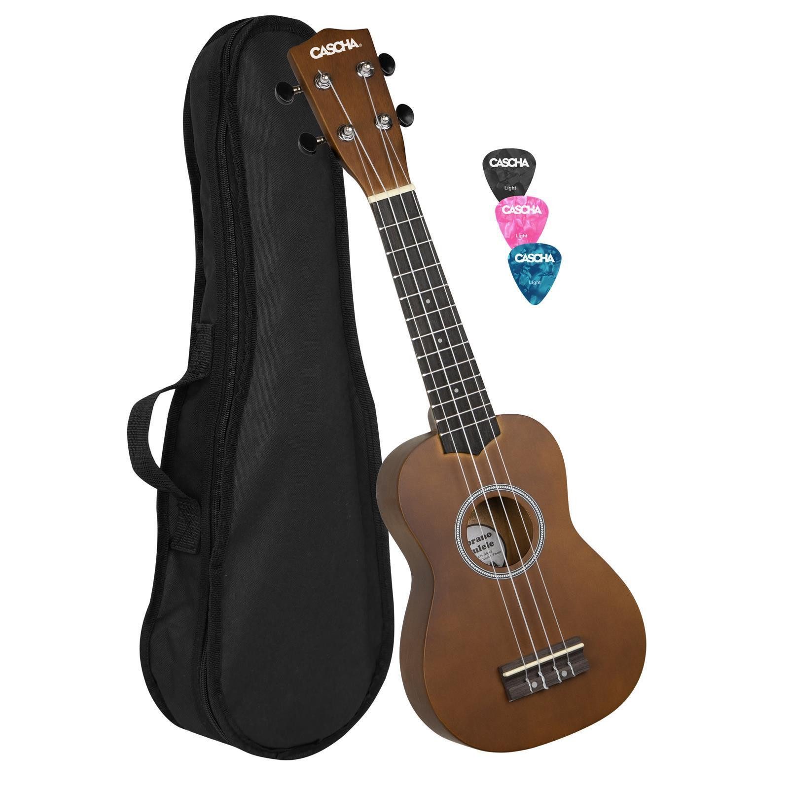 Cascha Ukulele Linde Braun, Set, mit Tasche und 3 Plektren