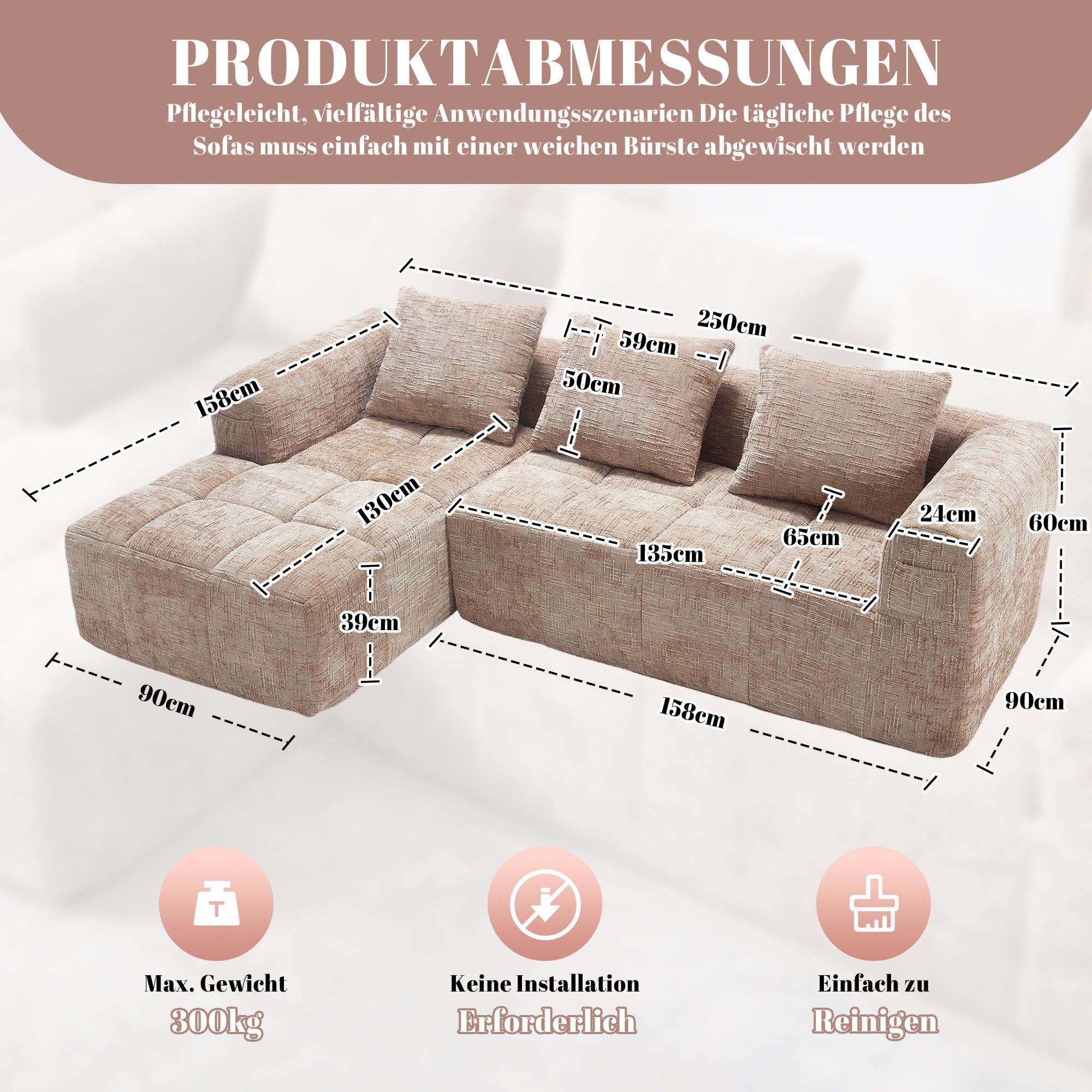i@home 3-Sitzer Modernes Sektionssofa, L-Sofa, 3-Sitzer-Sofa, günstig online kaufen