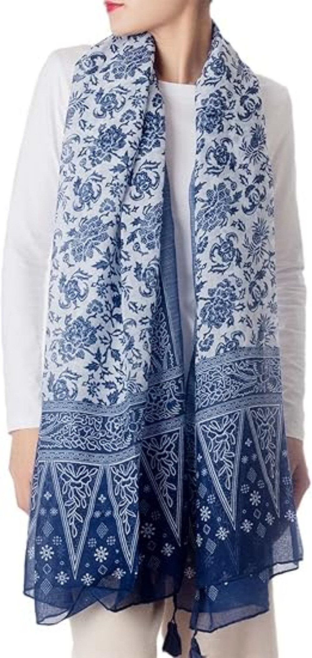 VEKROBOT Seidenschal Bohème Damen Tuch Leicht bedruckt Schal Kopftuch für Herbst/Winter, (1-St. Langer Fransen-Schal & Umhang), Leichter, weicher Blumenprint-Schal